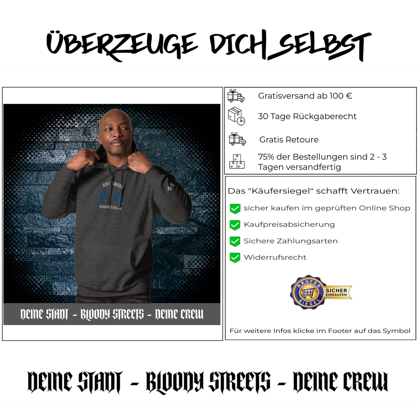 Bloody Streets Classic Stickerei Unisex Streetwear-Hoodie