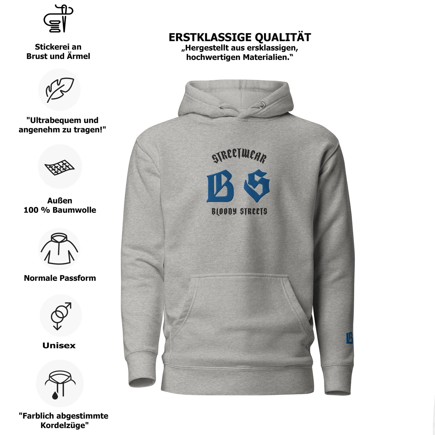 Bloody Streets Classic Stickerei Unisex Streetwear-Hoodie