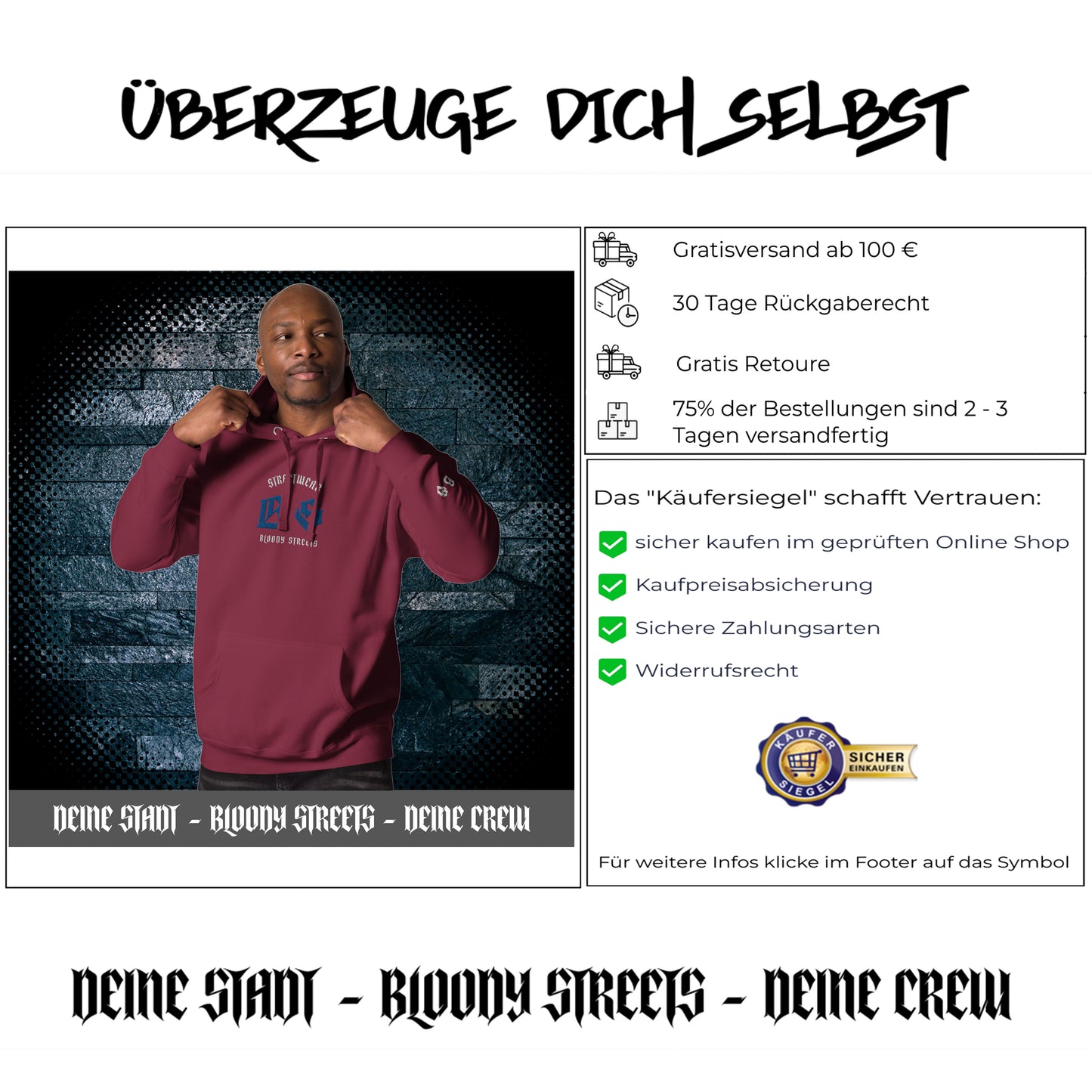 Bloody Streets Classic Stickerei Unisex Streetwear-Hoodie