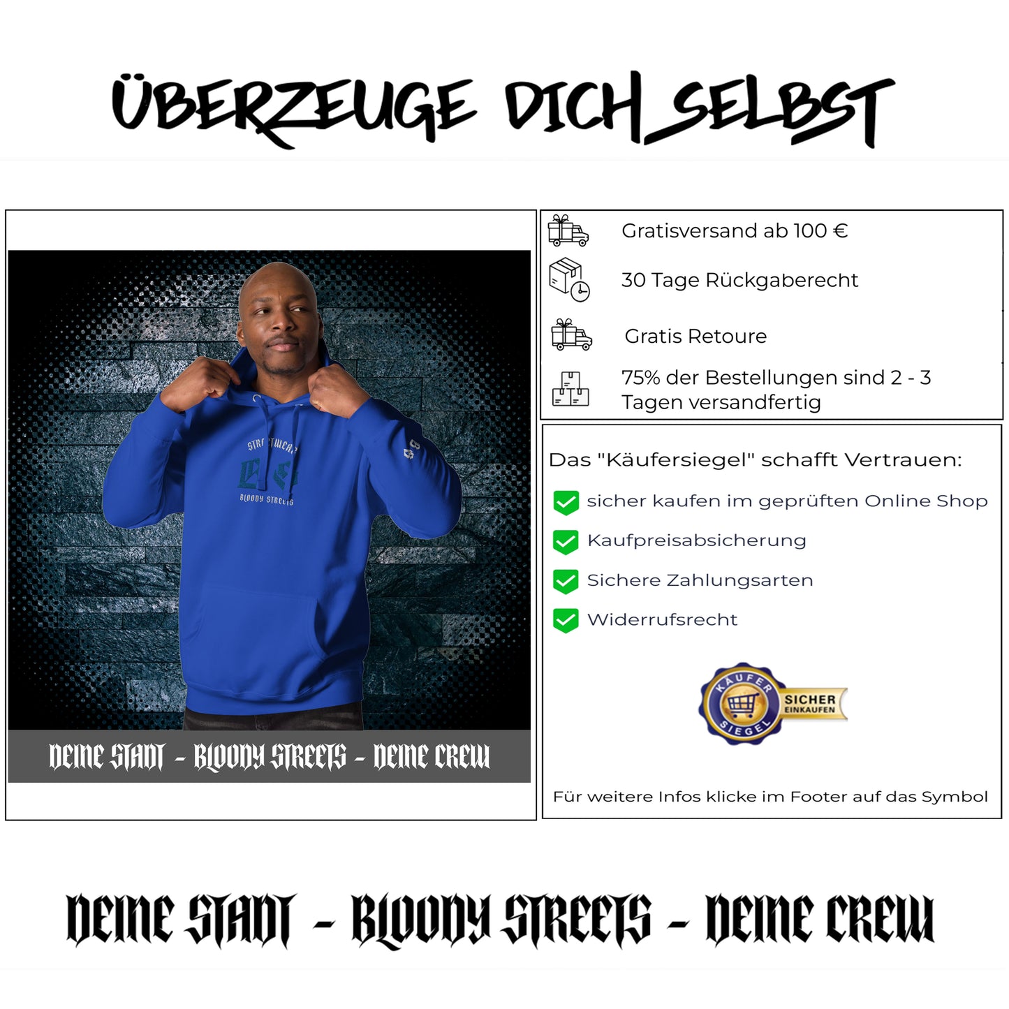 Bloody Streets Classic Stickerei Unisex Streetwear-Hoodie