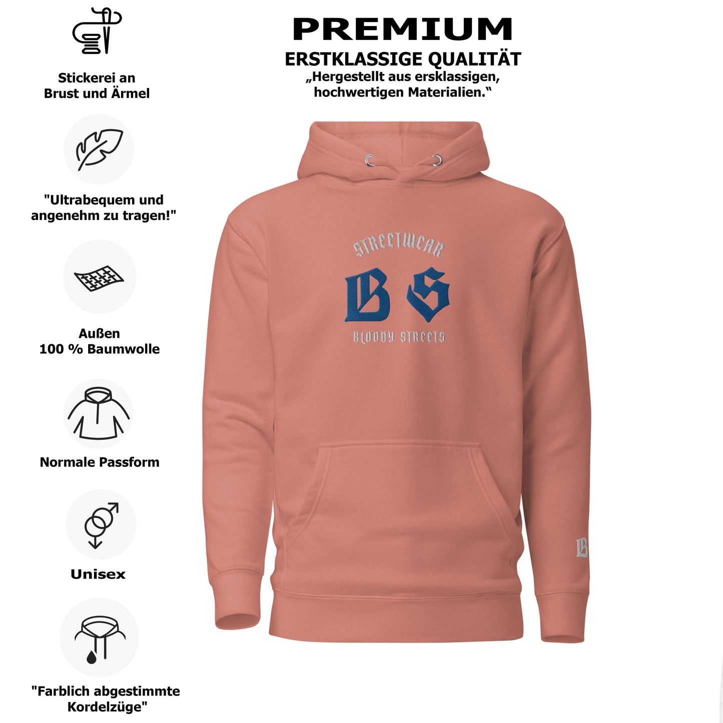 Bloody Streets Classic Stickerei Unisex Streetwear-Hoodie