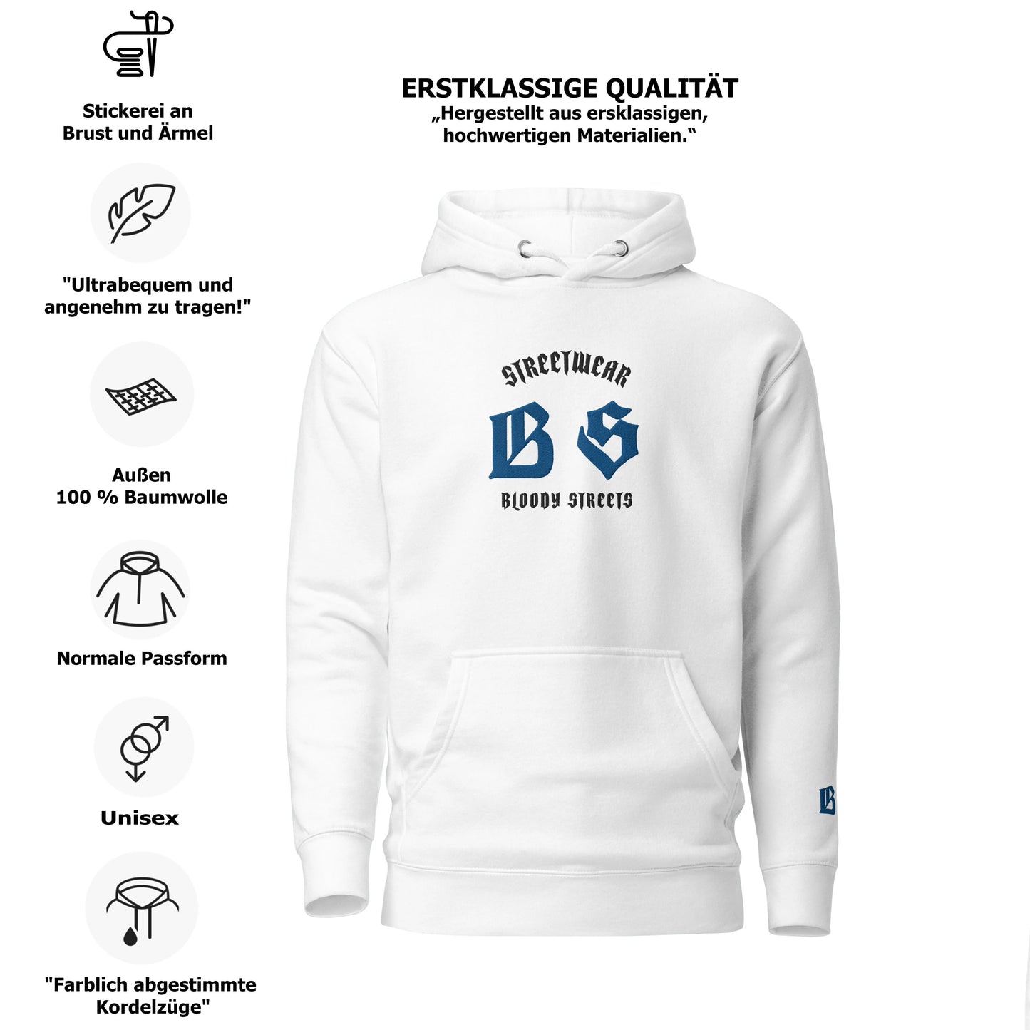 Bloody Streets Classic Stickerei Unisex Streetwear-Hoodie
