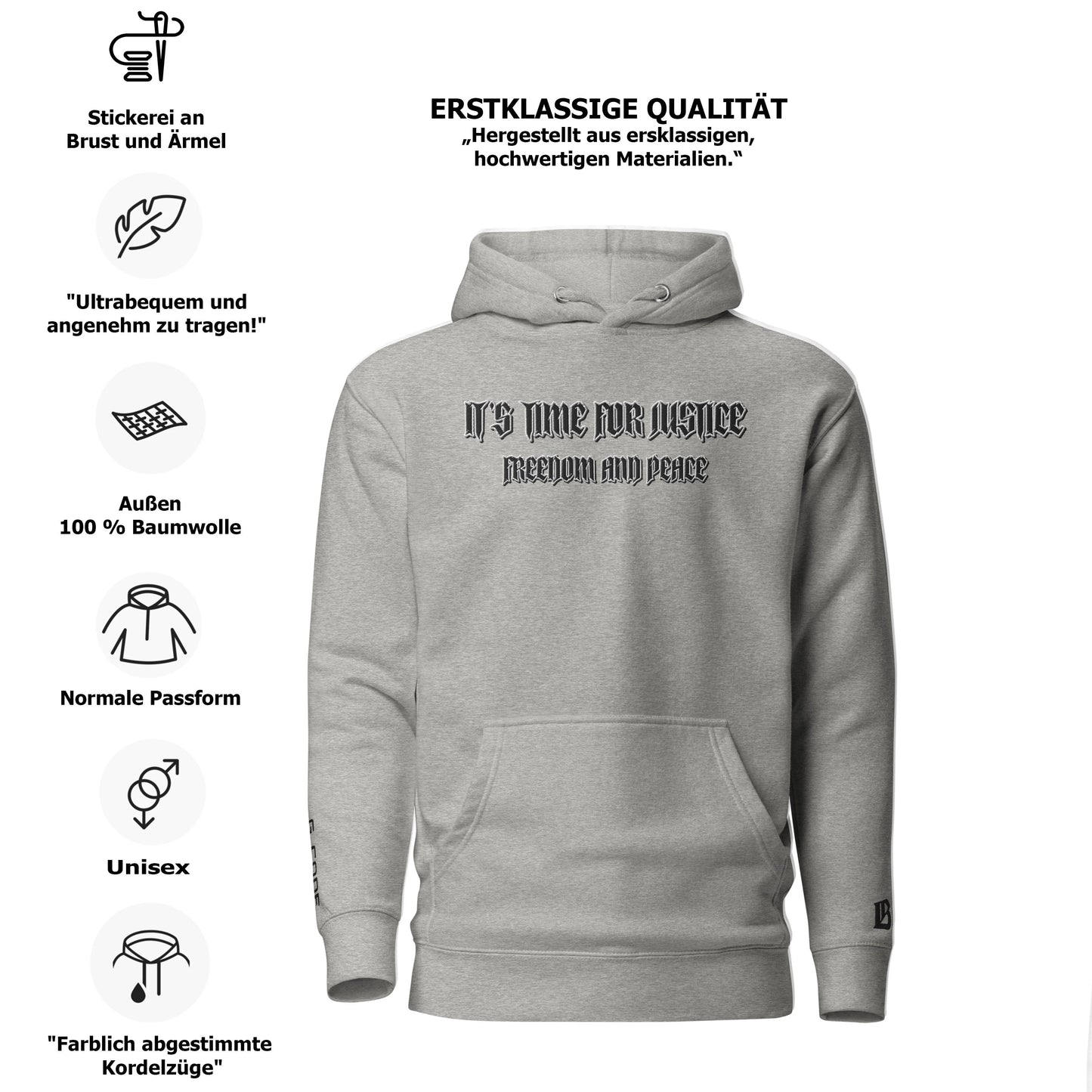 Streetwear Hoodie - IT'S TIME FOR JUSTICE - Stickerei Schrift