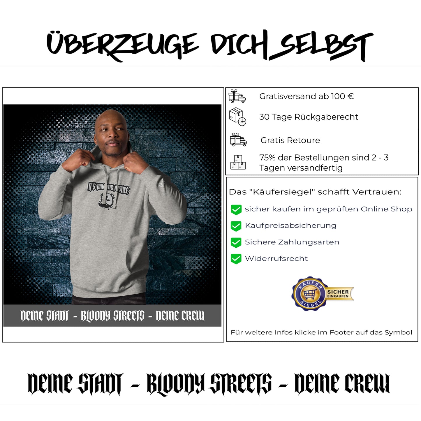 Streetwear Hoodie - IT`S TIME FOR JUSTICE - Stickerei