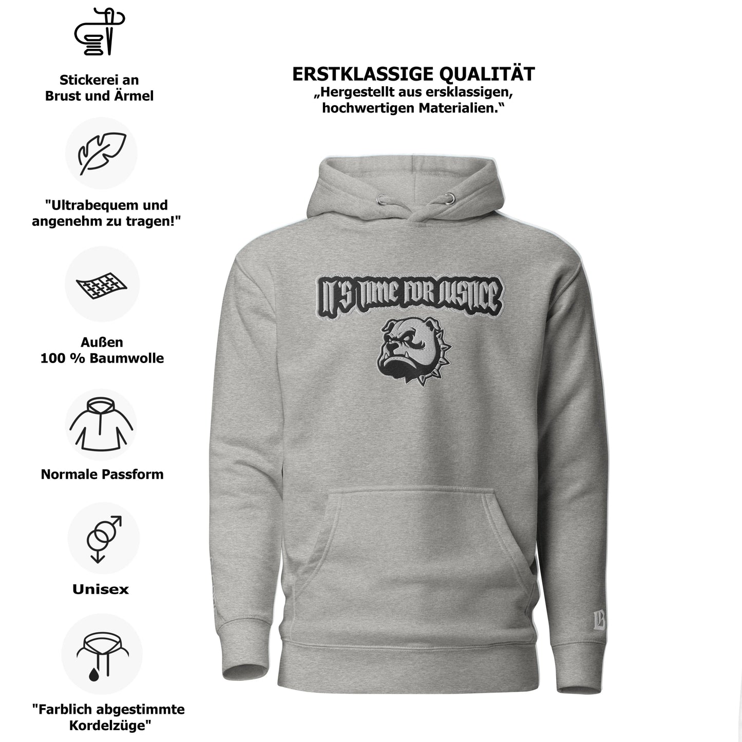 Streetwear Hoodie - IT`S TIME FOR JUSTICE - Stickerei
