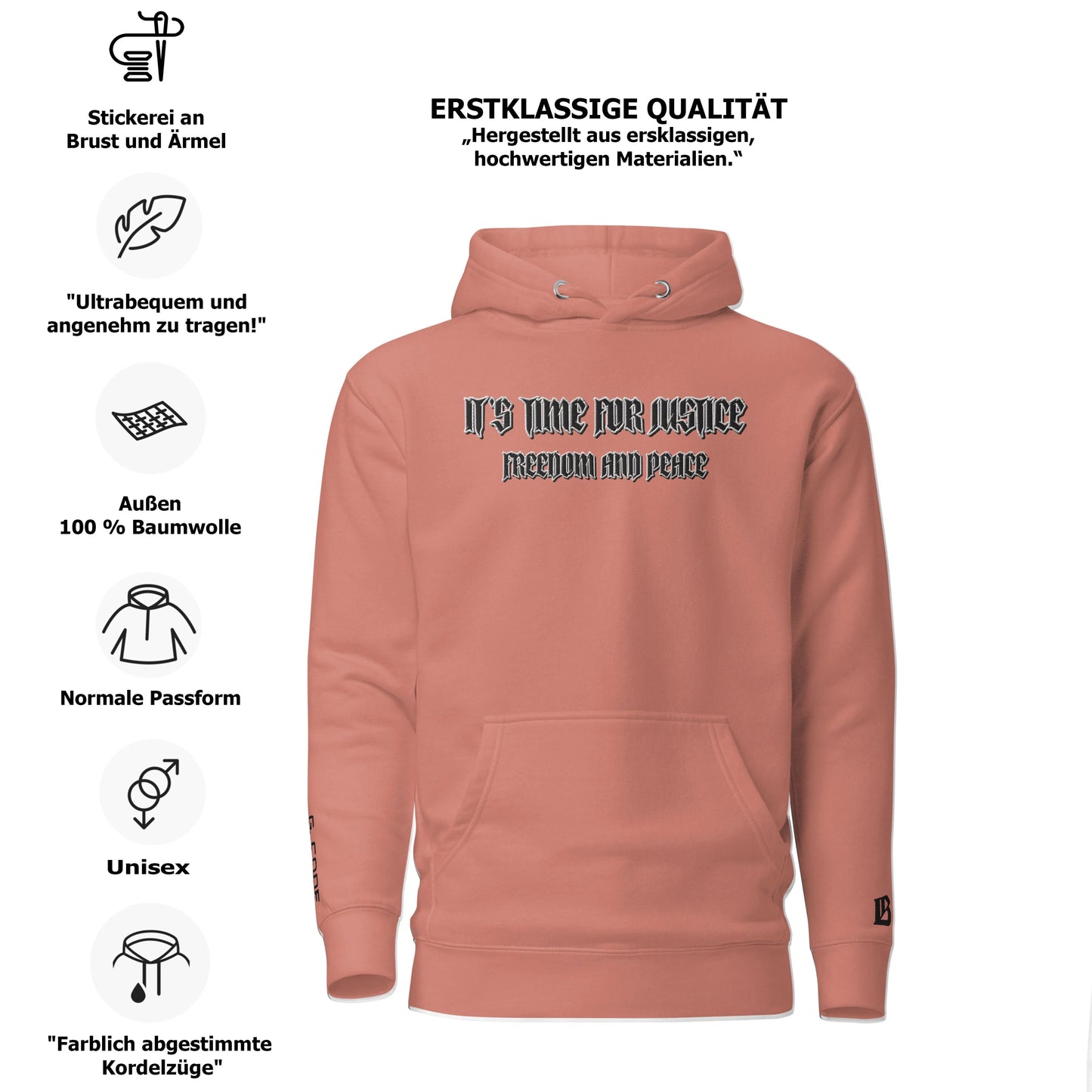 Streetwear Hoodie - IT'S TIME FOR JUSTICE - Stickerei Schrift