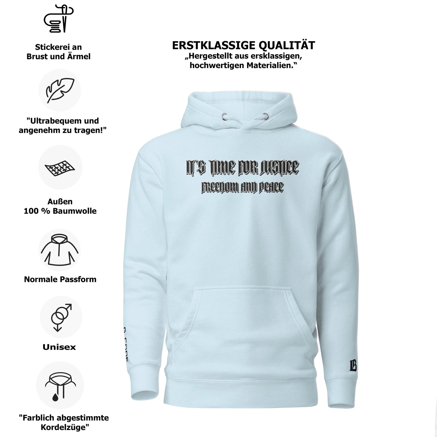 Streetwear Hoodie - IT'S TIME FOR JUSTICE - Stickerei Schrift