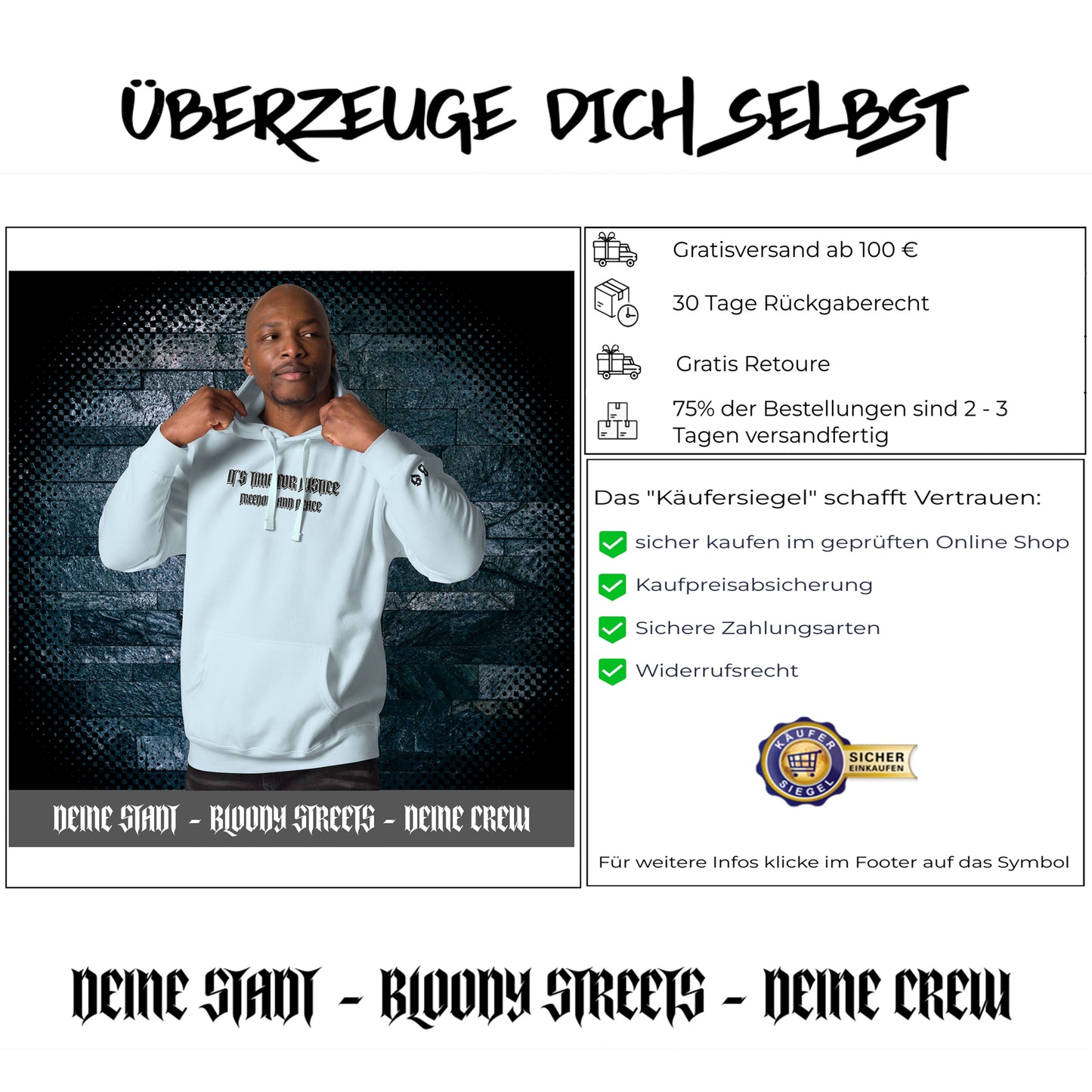 Streetwear Hoodie - IT'S TIME FOR JUSTICE - Stickerei Schrift
