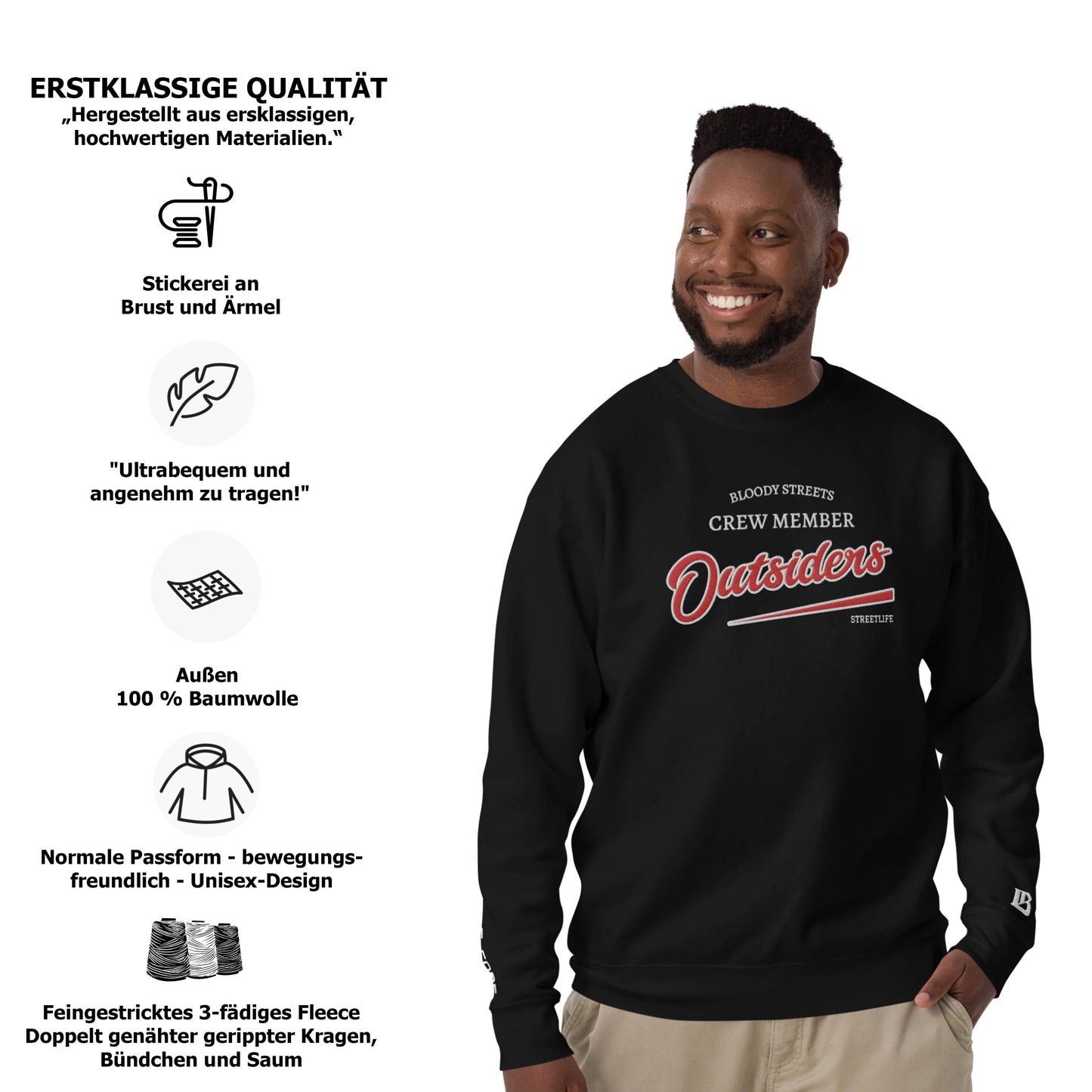 Streetwear Pullover Unisex - BS Outsiders Stickerei