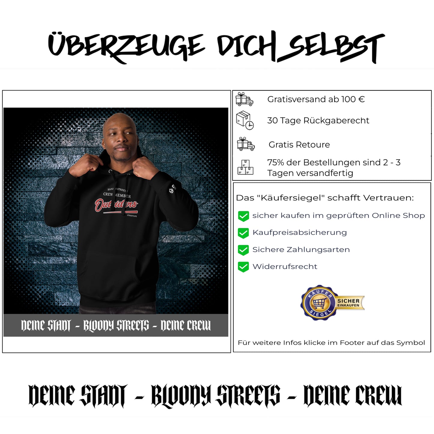 Streetwear Hoodie Unisex - BS Outsiders Stickerei