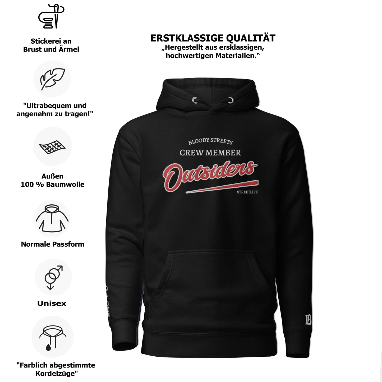 Streetwear Hoodie Unisex - BS Outsiders Stickerei