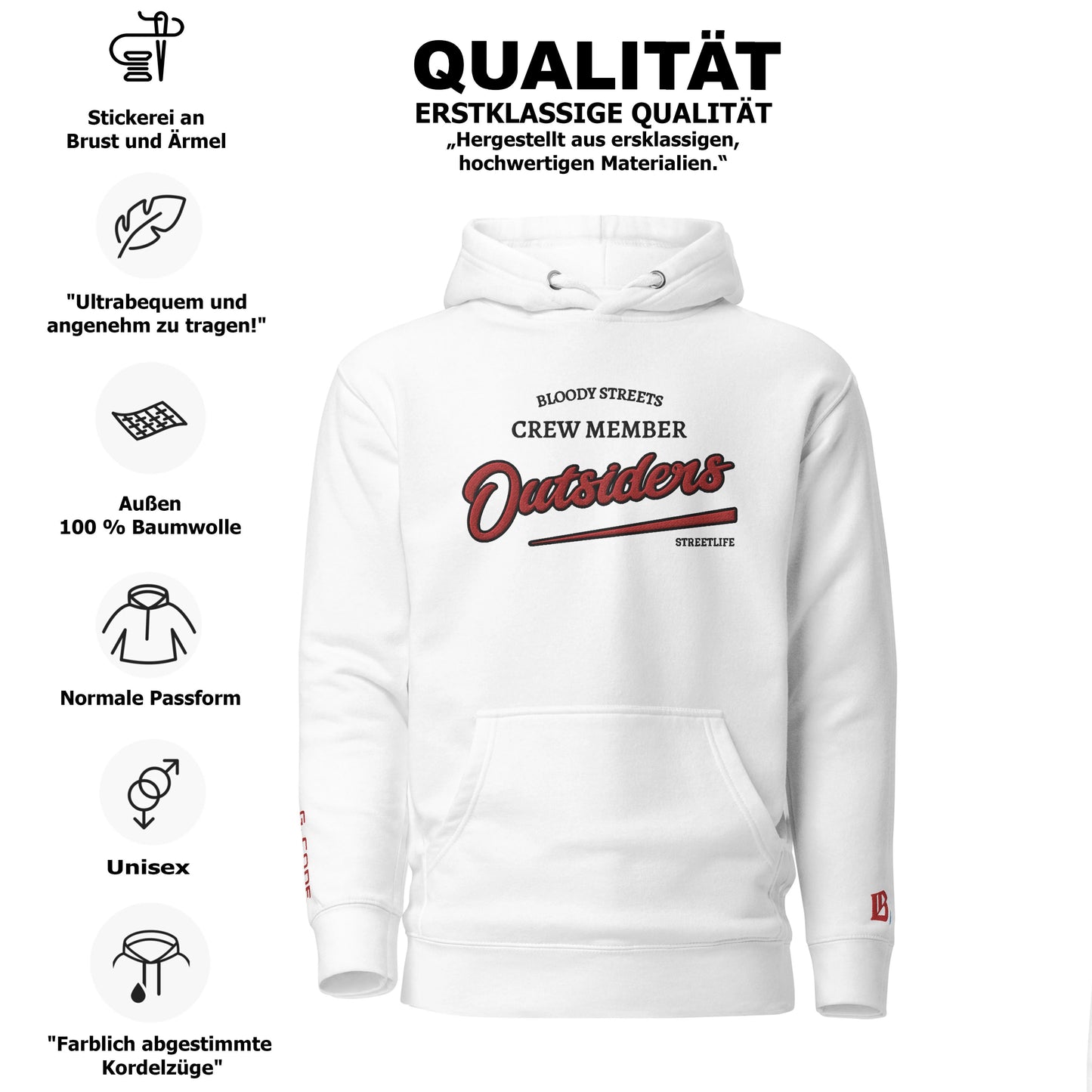 Streetwear Hoodie Unisex - BS Outsiders Stickerei