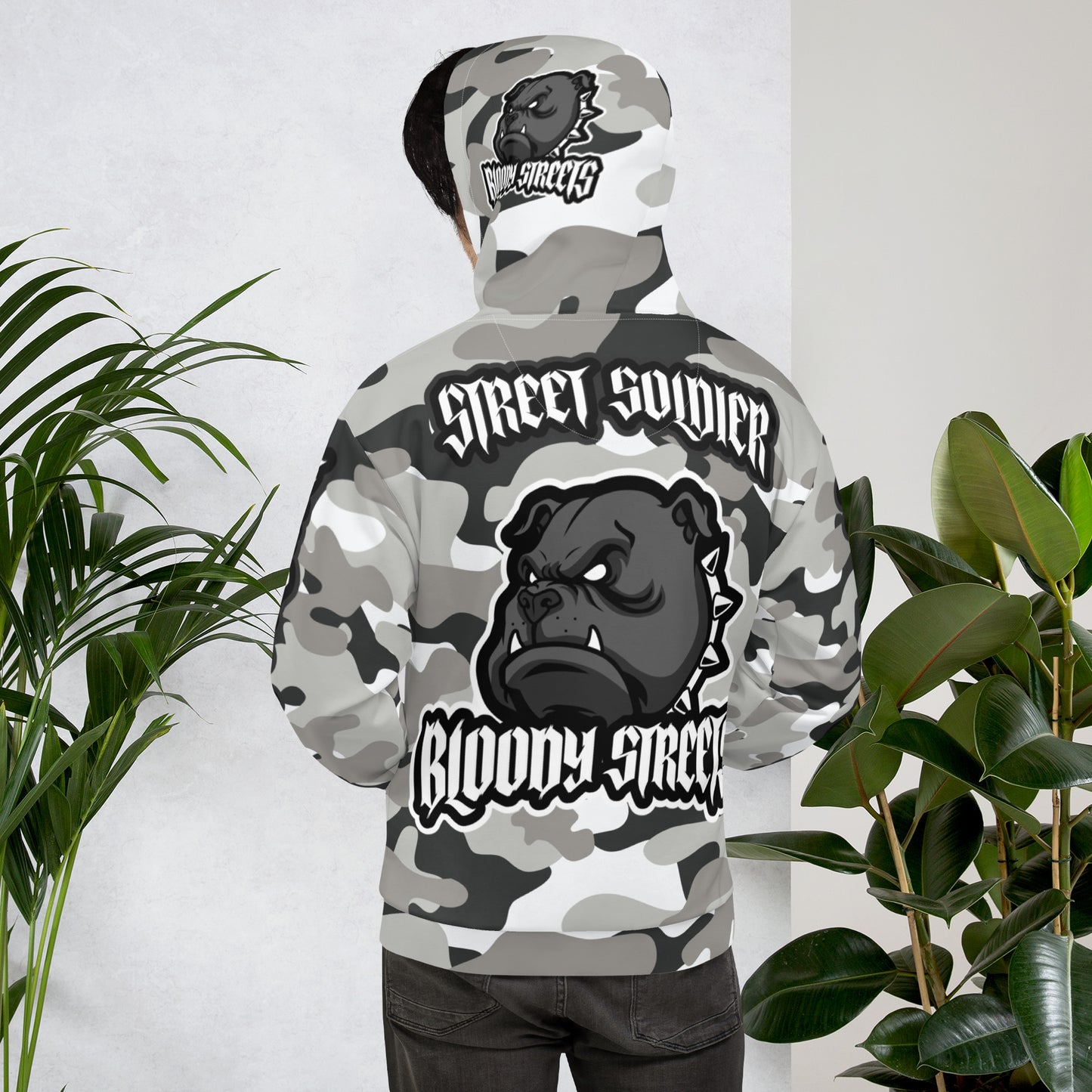CAMOUFLAGE Bull Dog "Street Soldier" Unisex Hoodie - BLOODY-STREETS.DE Streetwear Herren und Damen Hoodies, T-Shirts, Pullis