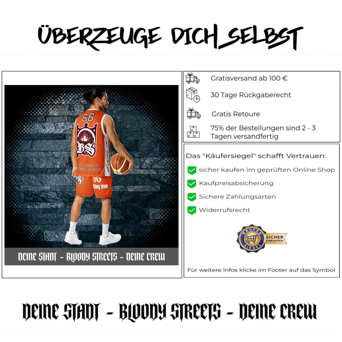 Basketball Trikot Spar - Set Orange - BLOODY - STREETS.DE Streetwear Herren und Damen Hoodies, T-Shirts, Pullis