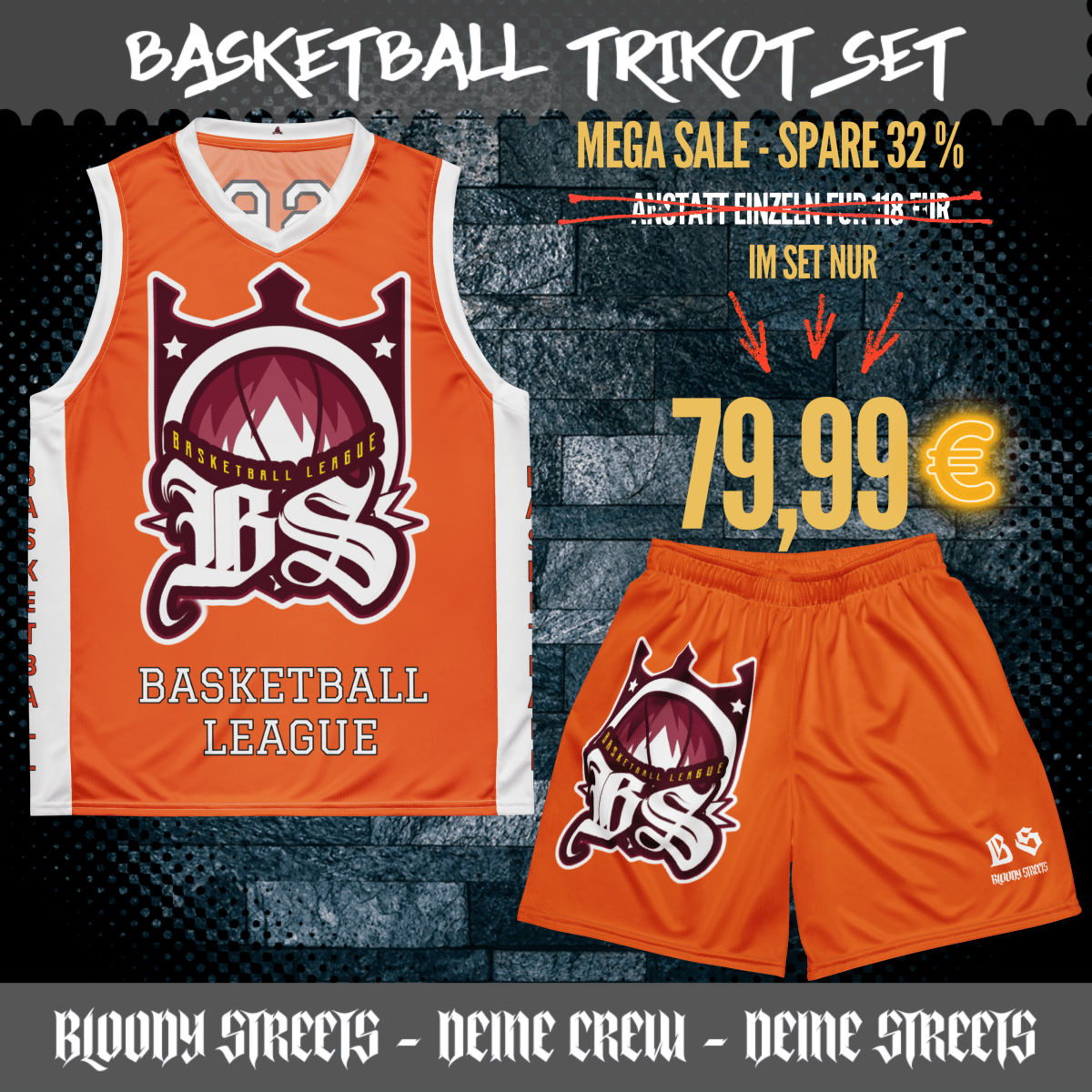 Basketball Trikot Spar - Set Orange - BLOODY - STREETS.DE Streetwear Herren und Damen Hoodies, T-Shirts, Pullis