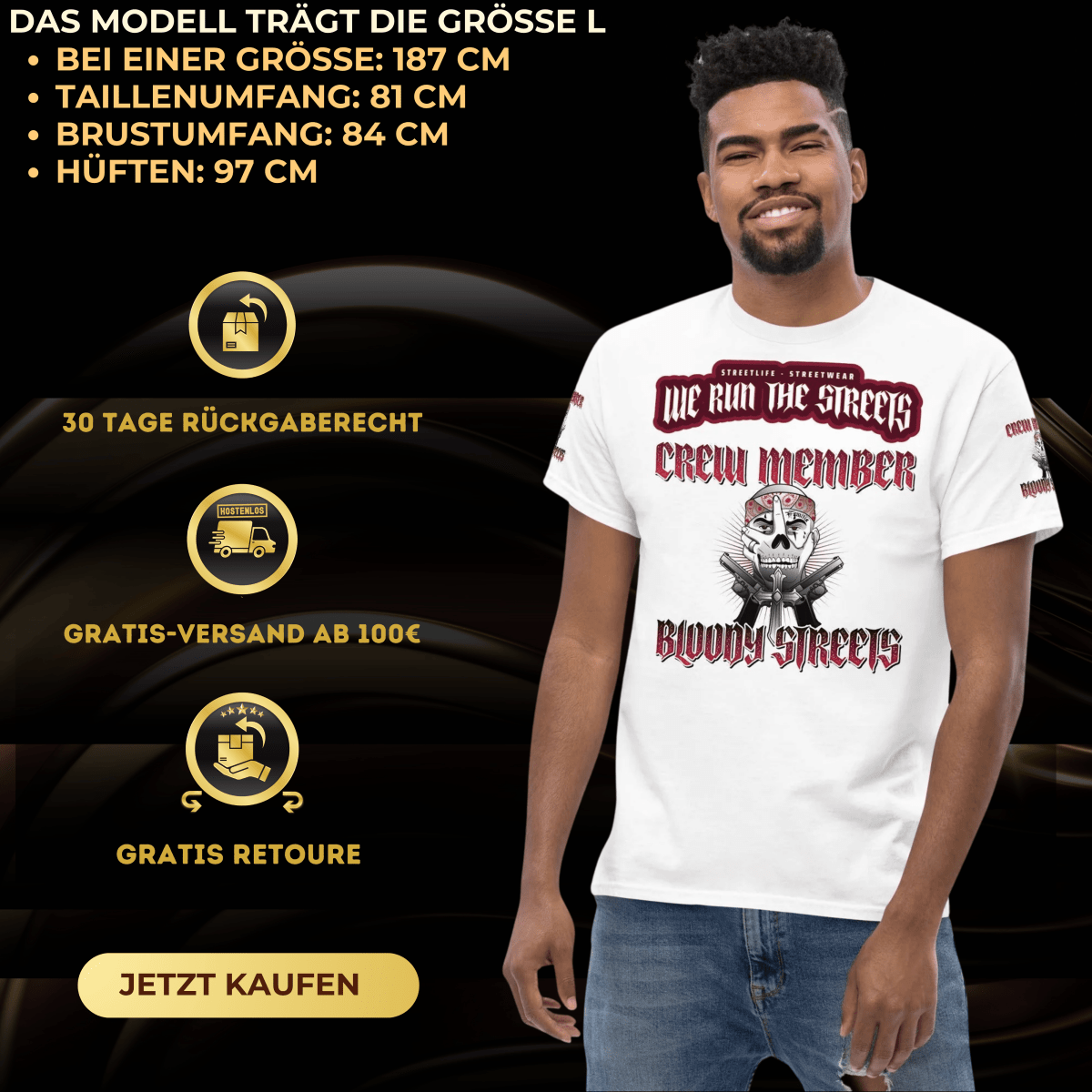Bloody Streets Crew Member Herren Streetwear T - SHIRT S.O.S - BLOODY - STREETS.DE Streetwear Herren und Damen Hoodies, T-Shirts, Pullis