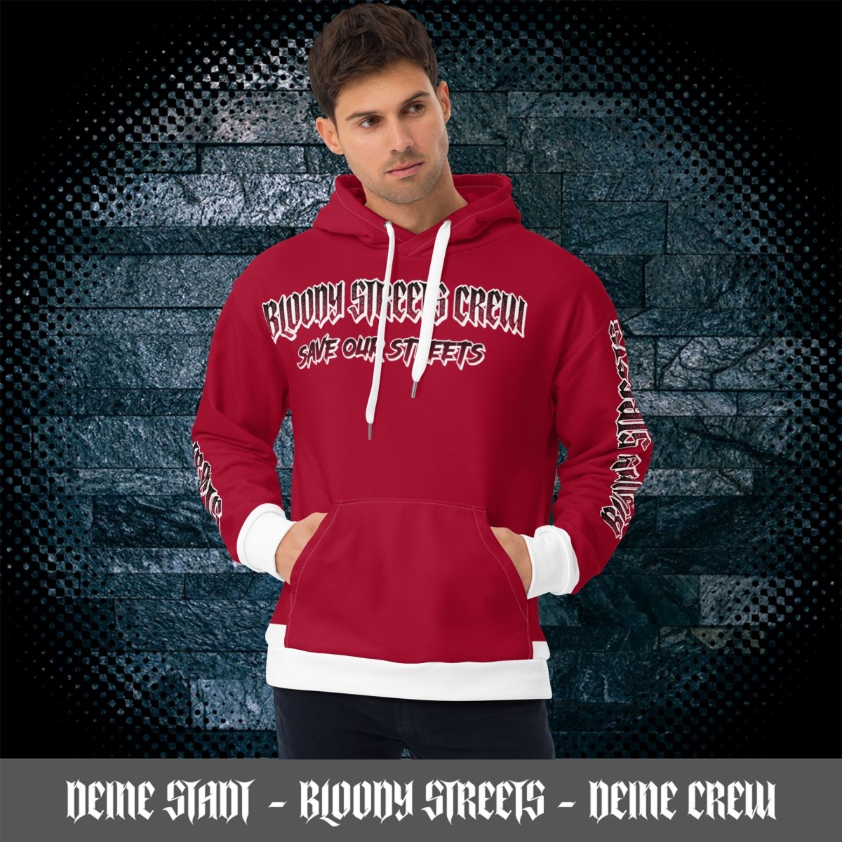 BLOODY STREETS Crew Member Streetwear Hoodie Red - BLOODY - STREETS.DE Streetwear Herren und Damen Hoodies, T-Shirts, Pullis
