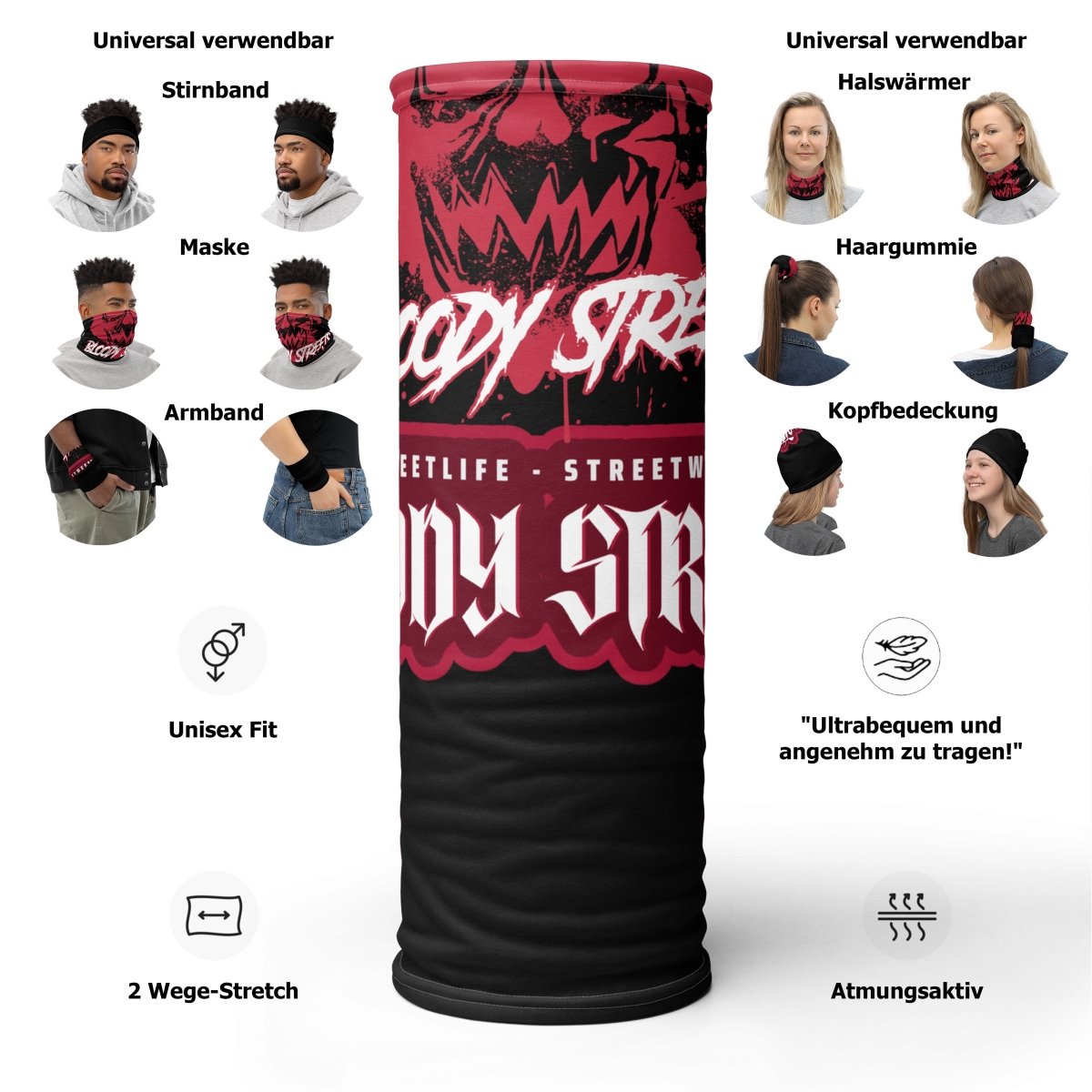 Bloody Streets Death Face Gesichtsmaske Black Einheitsgröße - BLOODY - STREETS.DE Streetwear Herren und Damen Hoodies, T-Shirts, Pullis
