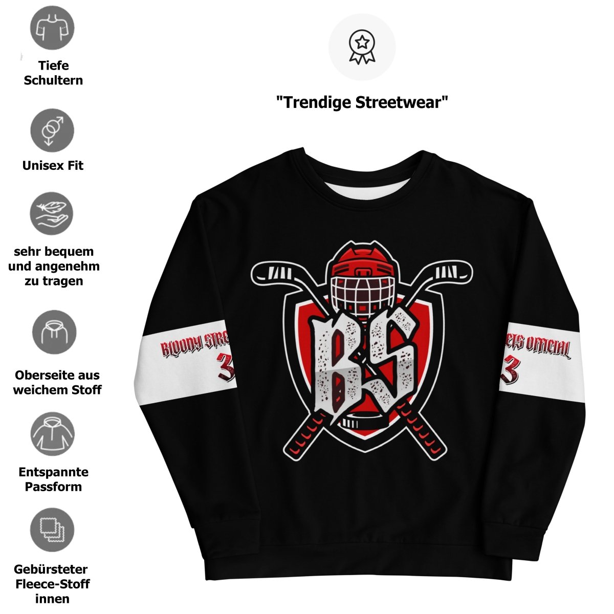 Bloody Streets Hockey Unisex Pullover - BLOODY - STREETS.DE Streetwear Herren und Damen Hoodies, T-Shirts, Pullis