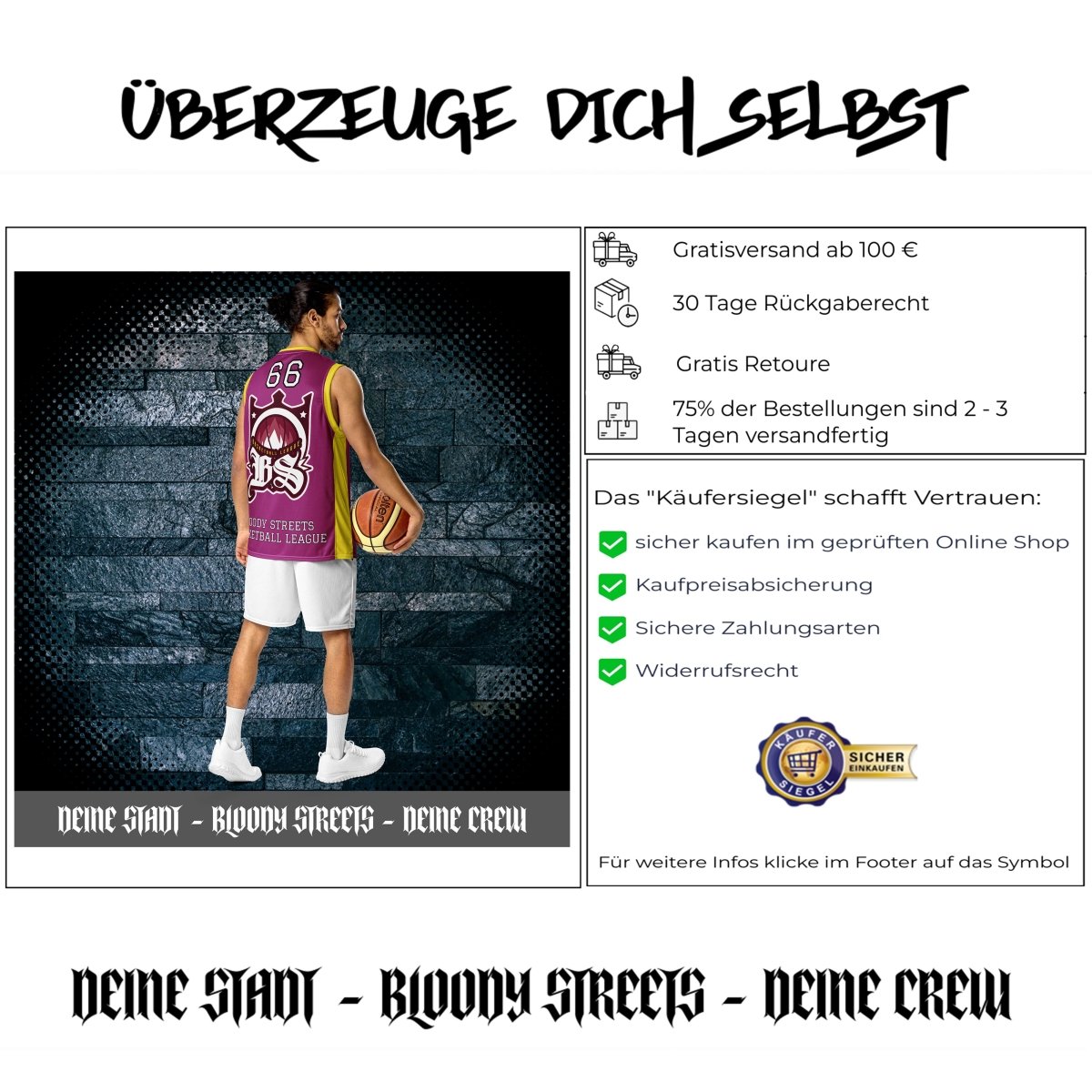 BLOODY STREETS - Recyceltes Streetwear - Basketballtrikot PURPLE - BLOODY - STREETS.DE Streetwear Herren und Damen Hoodies, T-Shirts, Pullis