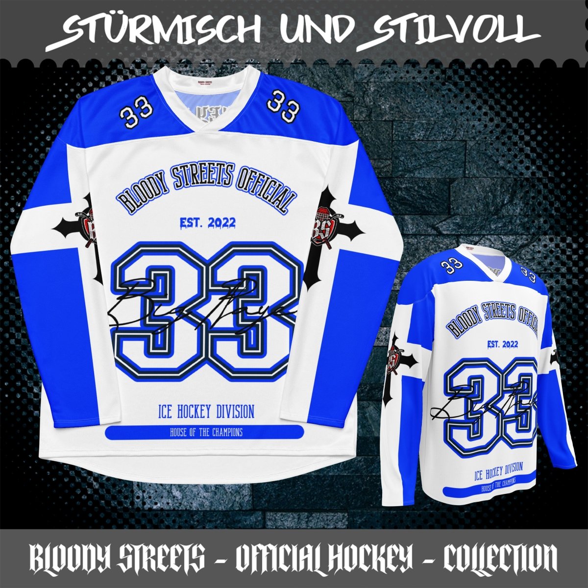 BLOODY STREETS Recyceltes Streetwear Hockey - Trikot - BLOODY - STREETS.DE Streetwear Herren und Damen Hoodies, T-Shirts, Pullis