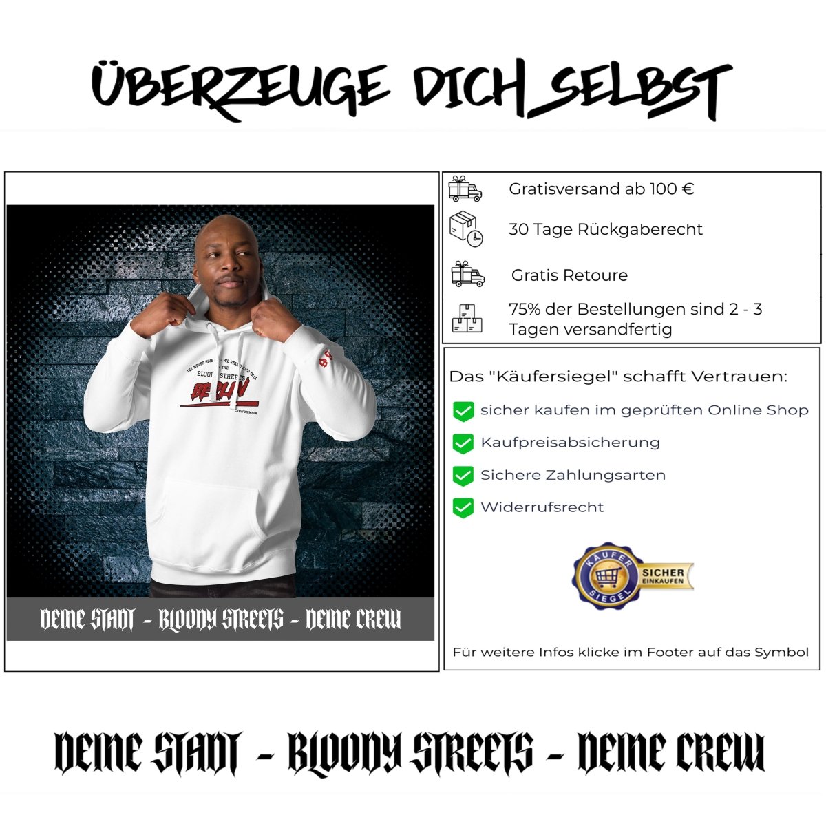 BS CITY Berlin Crew Member Premium Red "G" Hoodie - BLOODY - STREETS.DE Streetwear Herren und Damen Hoodies, T-Shirts, Pullis
