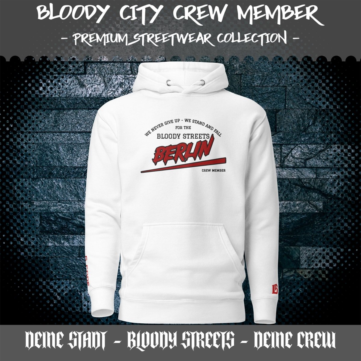 BS CITY Berlin Crew Member Premium Red "G" Hoodie - BLOODY - STREETS.DE Streetwear Herren und Damen Hoodies, T-Shirts, Pullis
