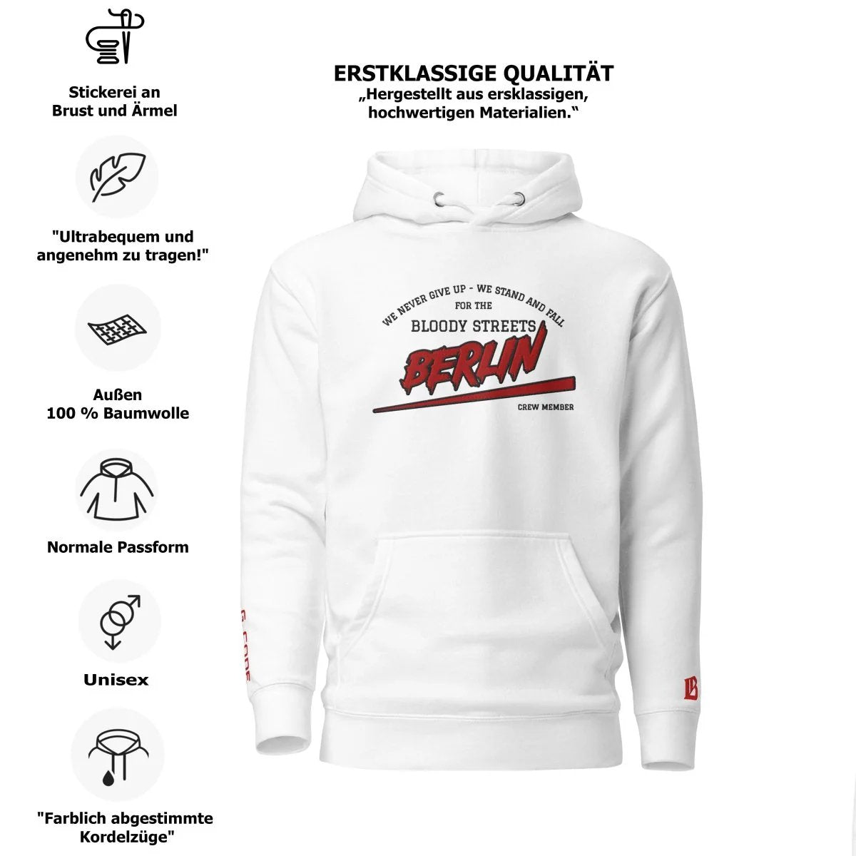 BS CITY Berlin Crew Member Premium Red "G" Hoodie - BLOODY - STREETS.DE Streetwear Herren und Damen Hoodies, T-Shirts, Pullis