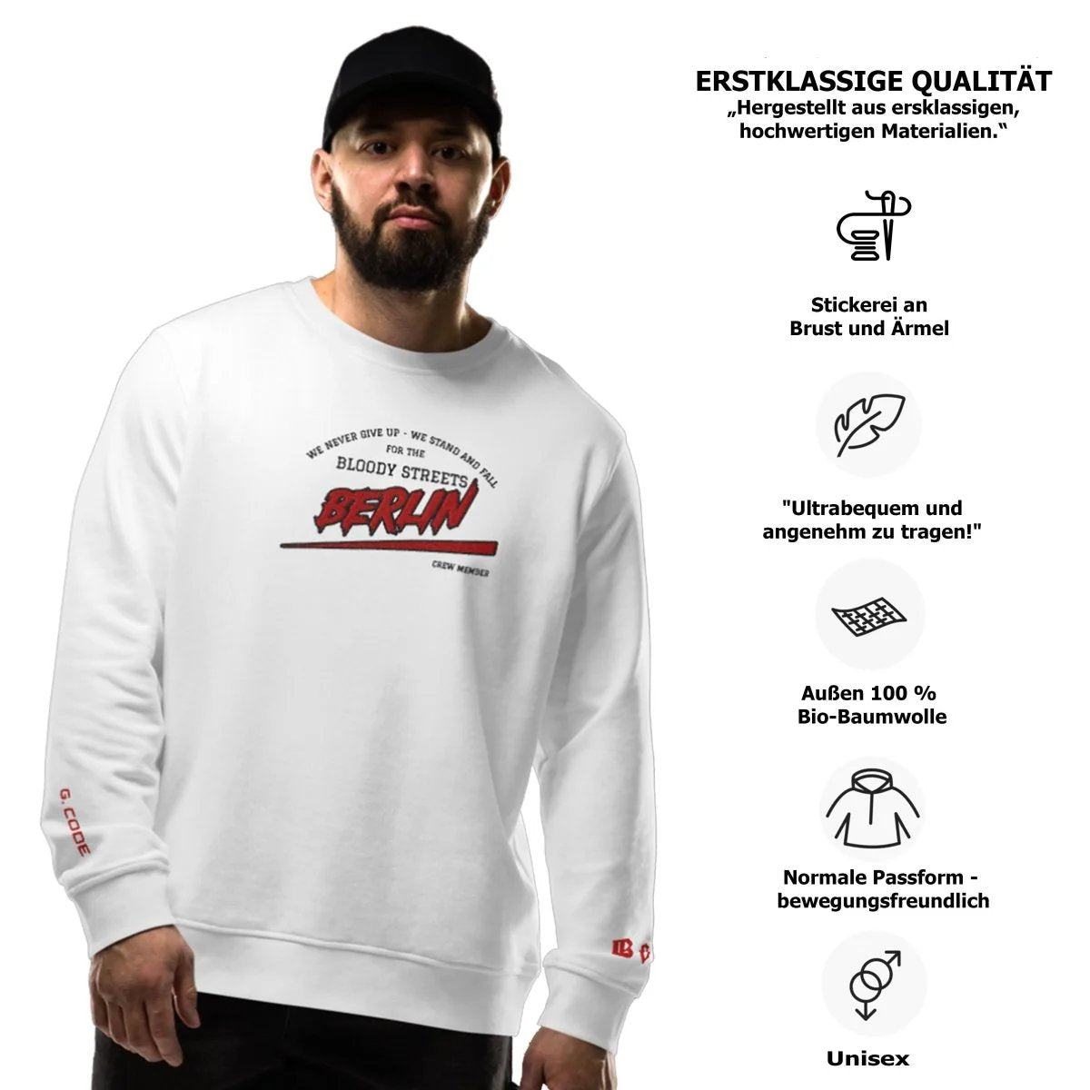 BS CITY Berlin Crew Member Premium Red "G" Pullover - BLOODY - STREETS.DE Streetwear Herren und Damen Hoodies, T-Shirts, Pullis
