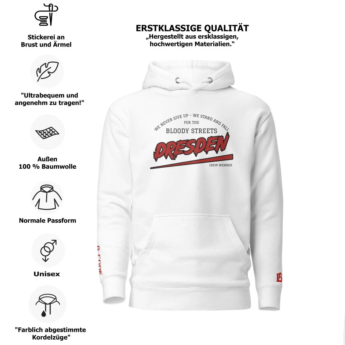 BS CITY Dresden Crew Member Premium Red "G" Hoodie - BLOODY - STREETS.DE Streetwear Herren und Damen Hoodies, T-Shirts, Pullis