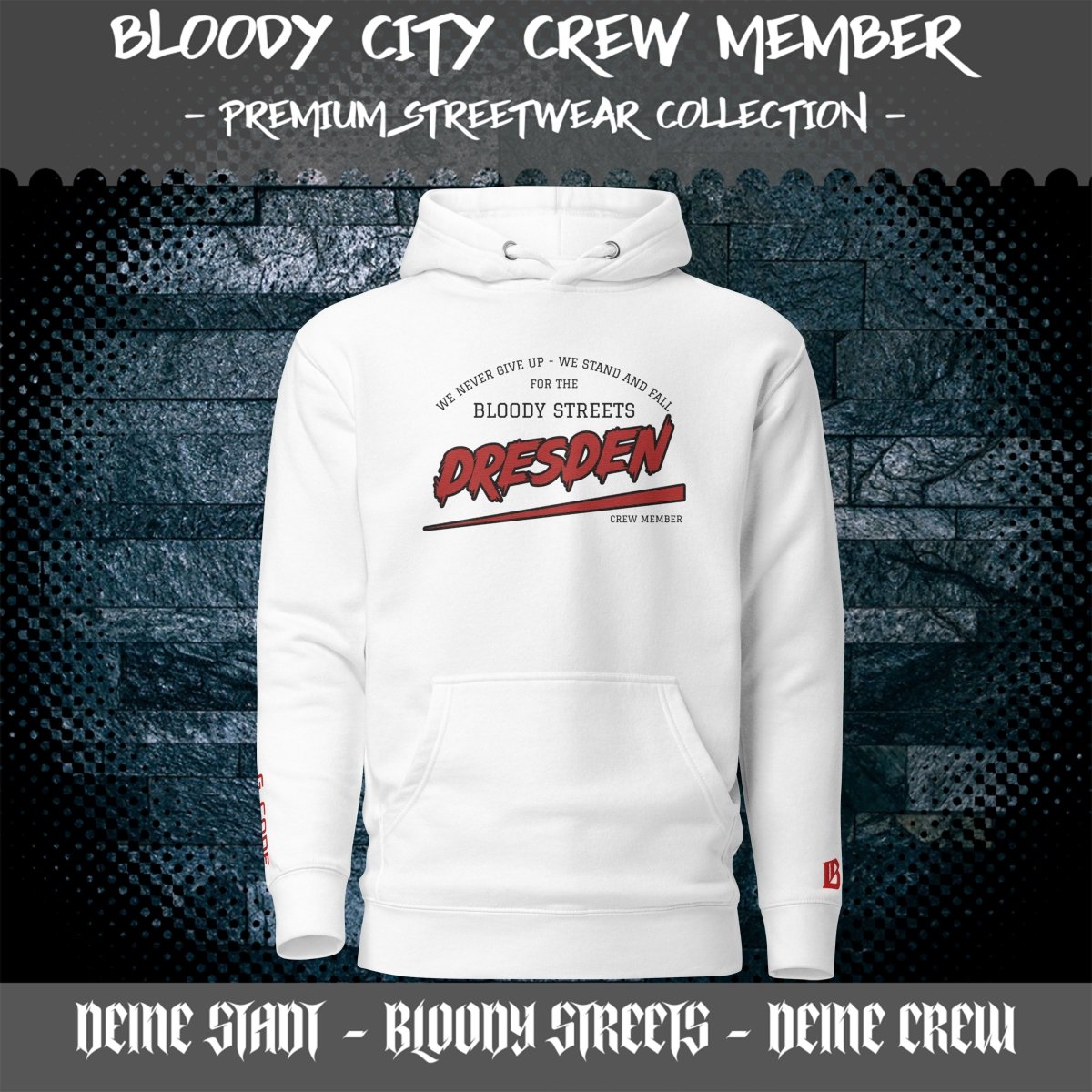 BS CITY Dresden Crew Member Premium Red "G" Hoodie - BLOODY - STREETS.DE Streetwear Herren und Damen Hoodies, T-Shirts, Pullis