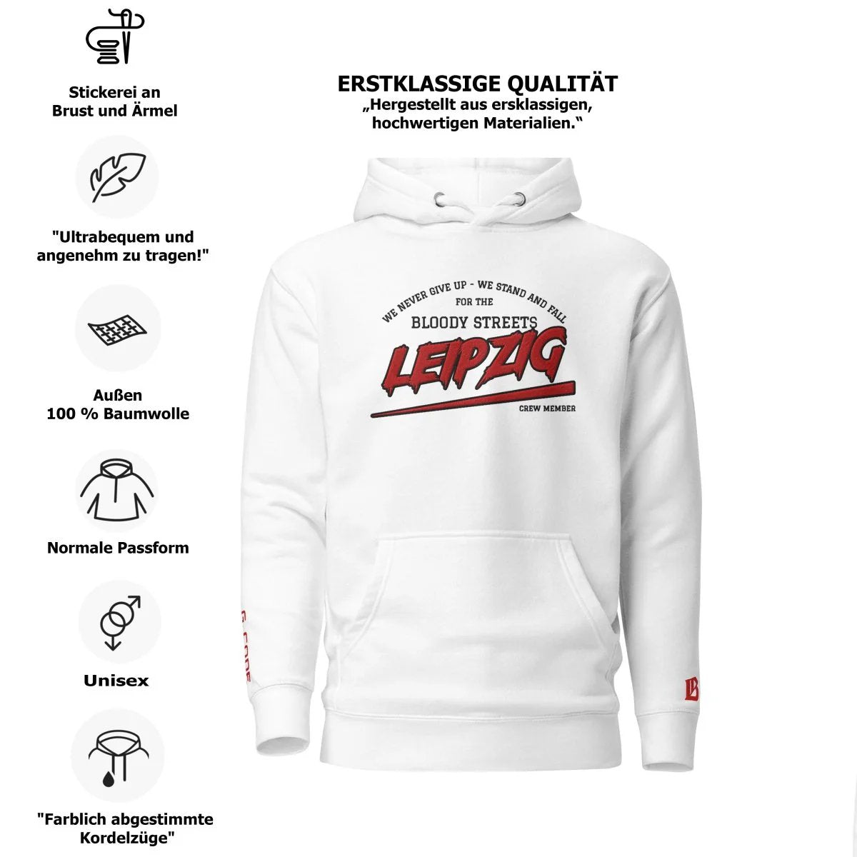 BS CITY Leipzig Crew Member Premium Red "G" Hoodie - BLOODY - STREETS.DE Streetwear Herren und Damen Hoodies, T-Shirts, Pullis