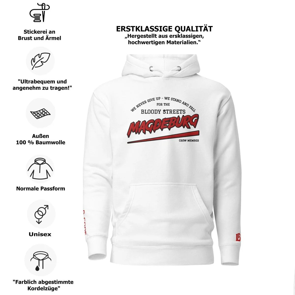 BS CITY Magdeburg Crew Member Premium Red "G" Hoodie - BLOODY - STREETS.DE Streetwear Herren und Damen Hoodies, T-Shirts, Pullis