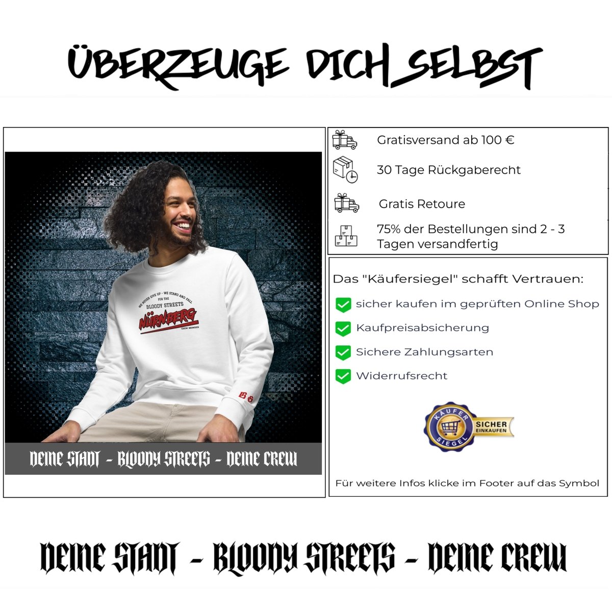BS CITY Nürnberg Crew Member Premium Red "Lady" Pullover - BLOODY - STREETS.DE Streetwear Herren und Damen Hoodies, T-Shirts, Pullis