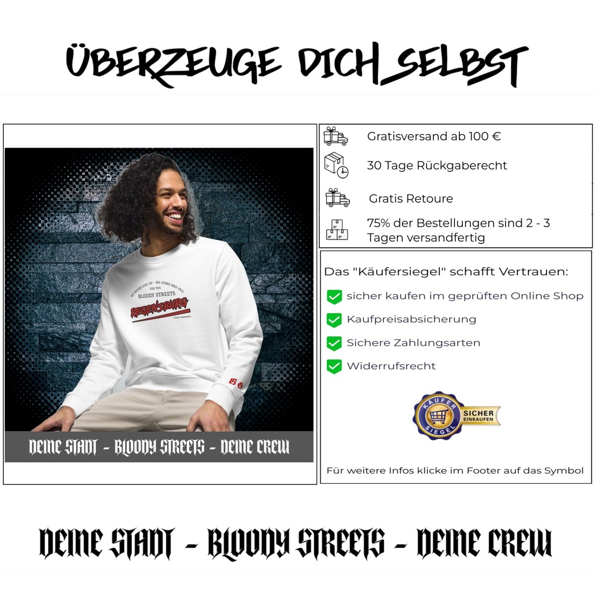 BS CITY Regensburg Crew Member Premium Red "Lady" Pullover - BLOODY - STREETS.DE Streetwear Herren und Damen Hoodies, T-Shirts, Pullis