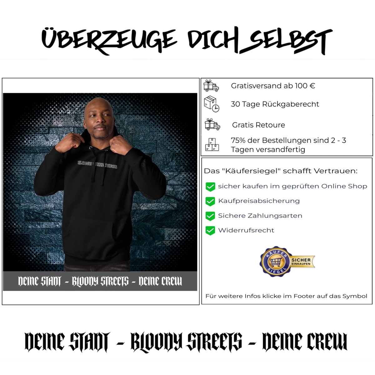 BS CLASSIC Streetwear Hoodie "OG" - BLOODY - STREETS.DE Streetwear Herren und Damen Hoodies, T-Shirts, Pullis