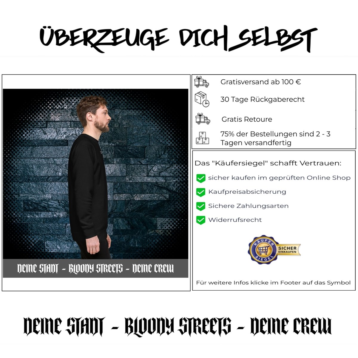 BS CLASSIC Streetwear Pullover "OG" - BLOODY - STREETS.DE Streetwear Herren und Damen Hoodies, T-Shirts, Pullis