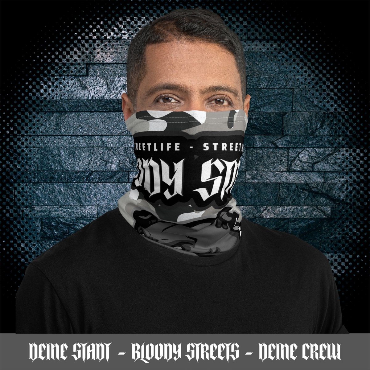 CAMOUFLAGE Bull Dog "Street Soldier" Maske / Multifunktionstuch - BLOODY - STREETS.DE Streetwear Herren und Damen Hoodies, T-Shirts, Pullis