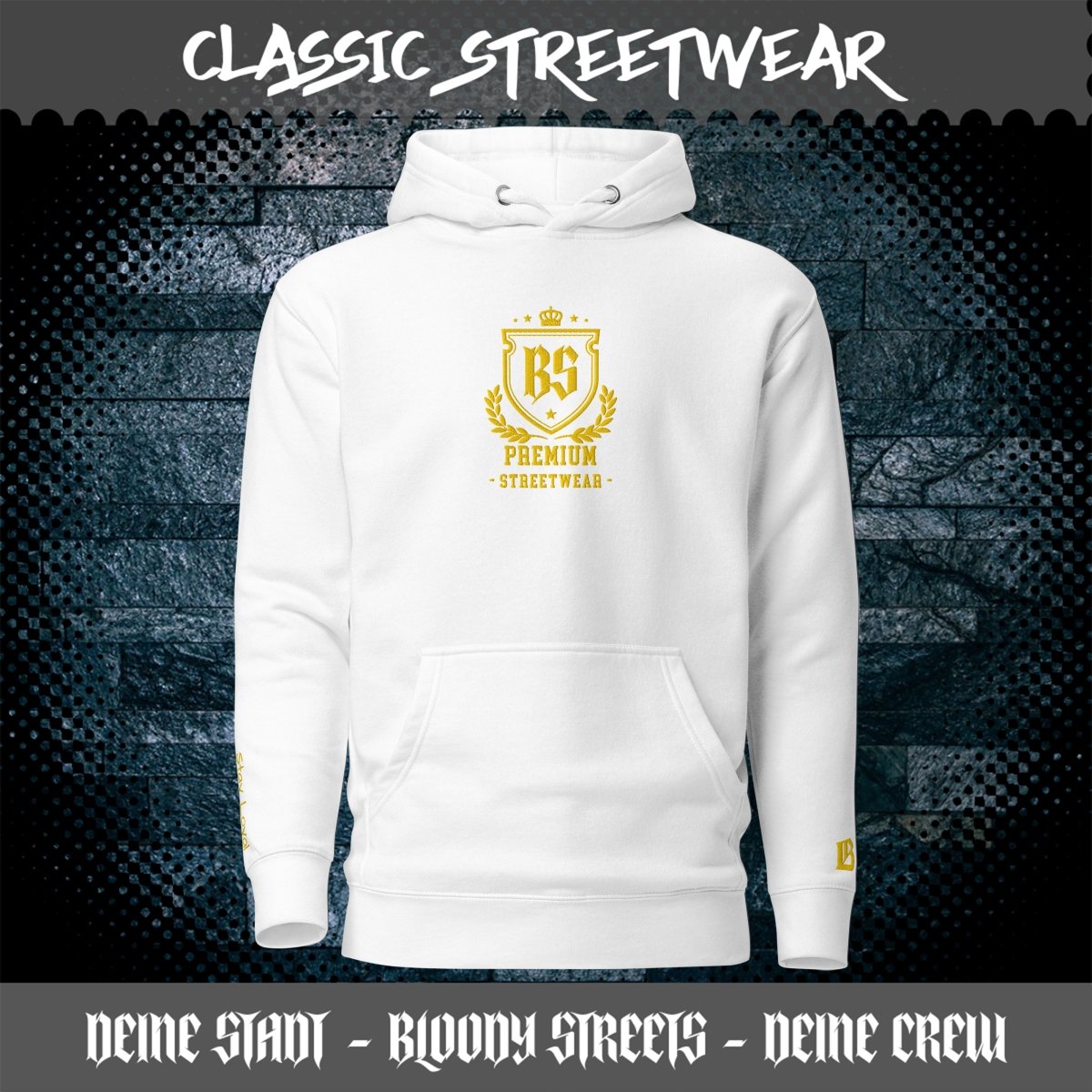 Classic Streetwear Hoodie OG - Gold V2 - BLOODY - STREETS.DE Streetwear Herren und Damen Hoodies, T-Shirts, Pullis