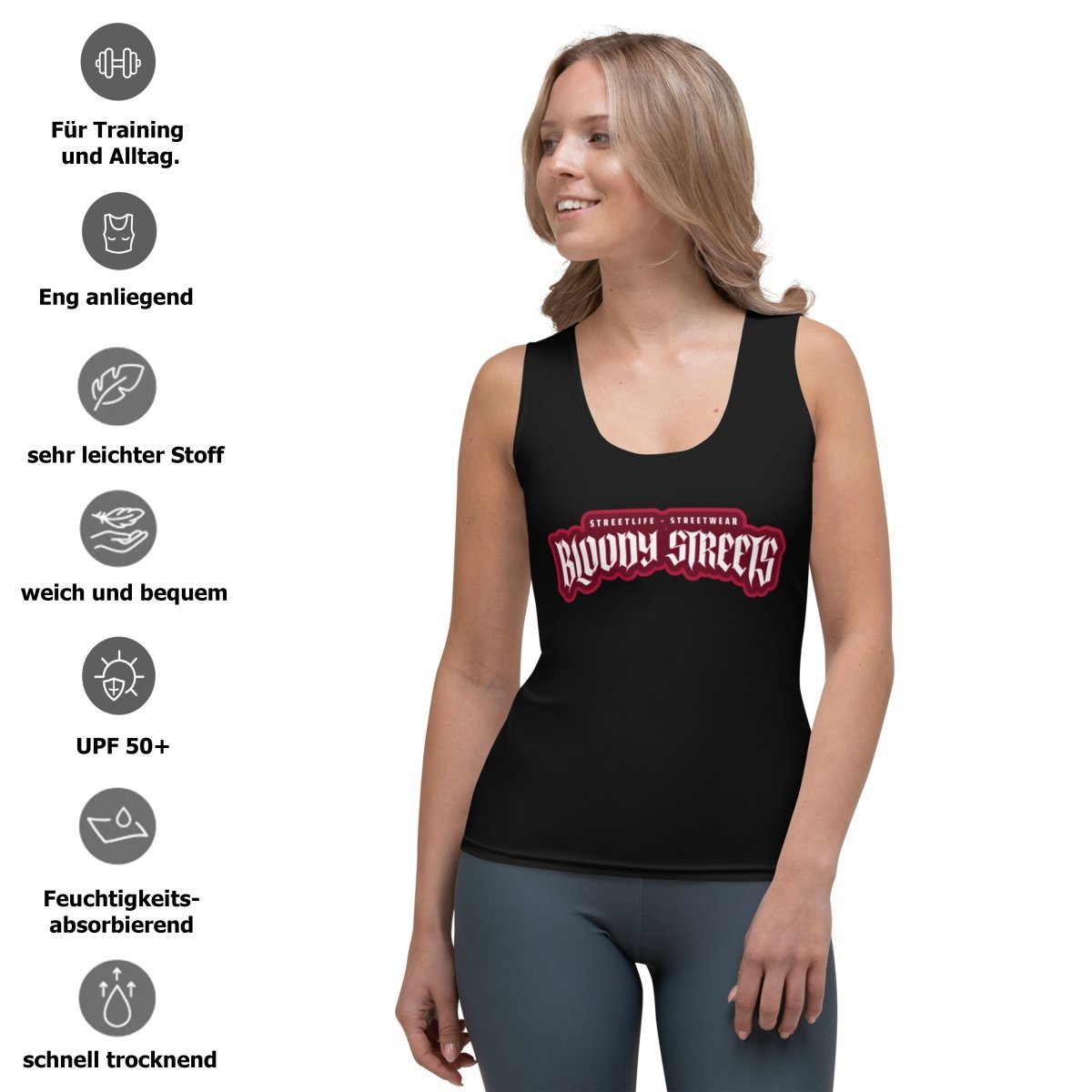 Damen Streetwear Tank Top BLACK - BLOODY - STREETS.DE Streetwear Herren und Damen Hoodies, T-Shirts, Pullis