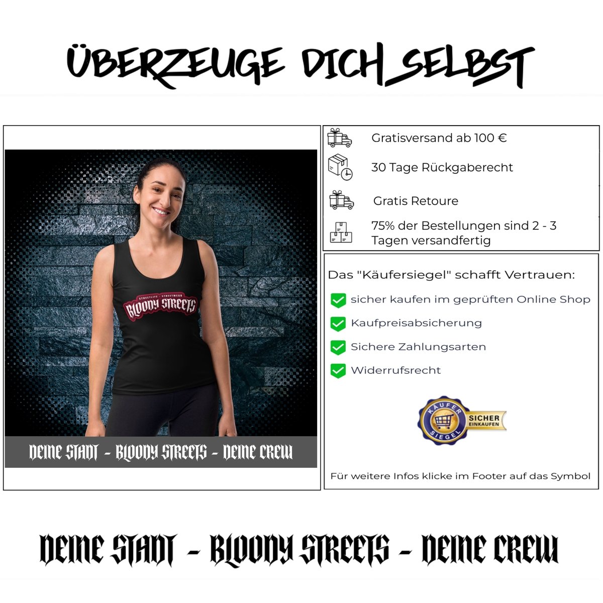 Damen Streetwear Tank Top BLACK - BLOODY - STREETS.DE Streetwear Herren und Damen Hoodies, T-Shirts, Pullis