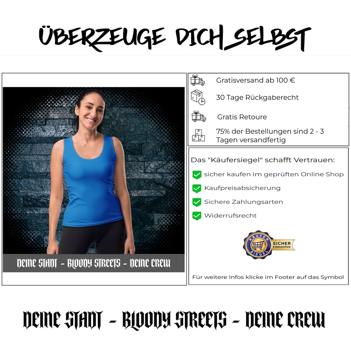 Damen Streetwear Tank Top Blau - BLOODY - STREETS.DE Streetwear Herren und Damen Hoodies, T-Shirts, Pullis