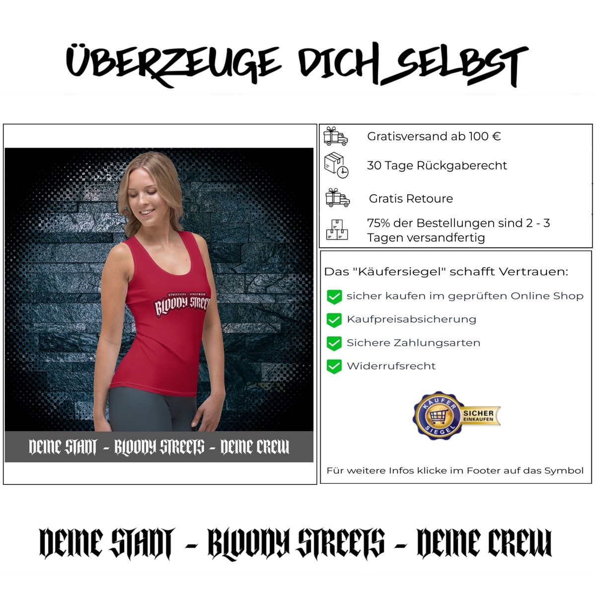 Damen Streetwear Tank Top BLOODY Rot - BLOODY - STREETS.DE Streetwear Herren und Damen Hoodies, T-Shirts, Pullis