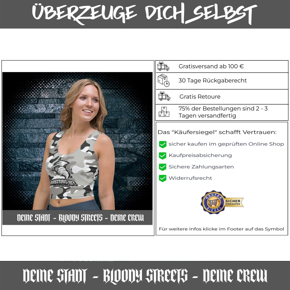 Danger Life as Soldiers Wife - Crop - Top - BLOODY - STREETS.DE Streetwear Herren und Damen Hoodies, T-Shirts, Pullis