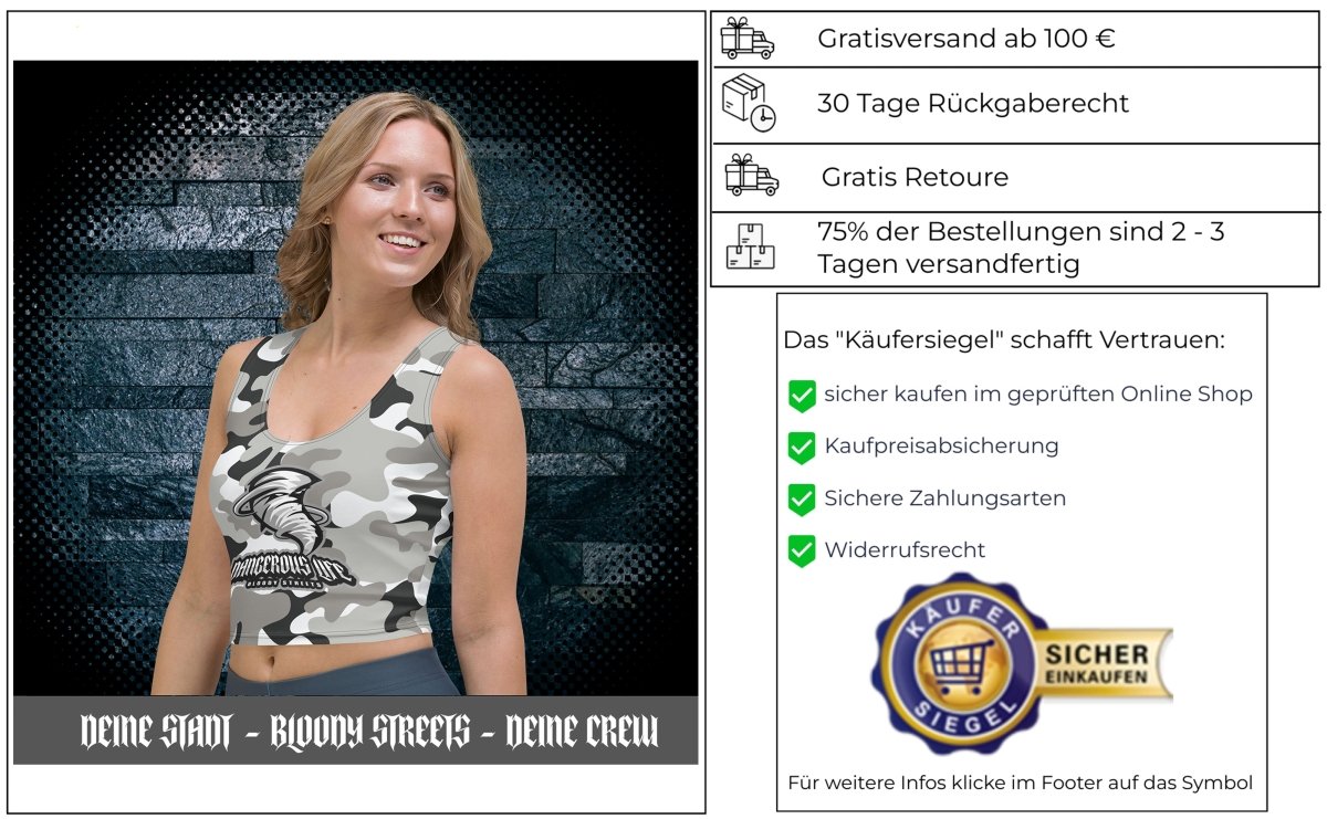 Danger Life as Soldiers Wife - Crop - Top - BLOODY - STREETS.DE Streetwear Herren und Damen Hoodies, T-Shirts, Pullis