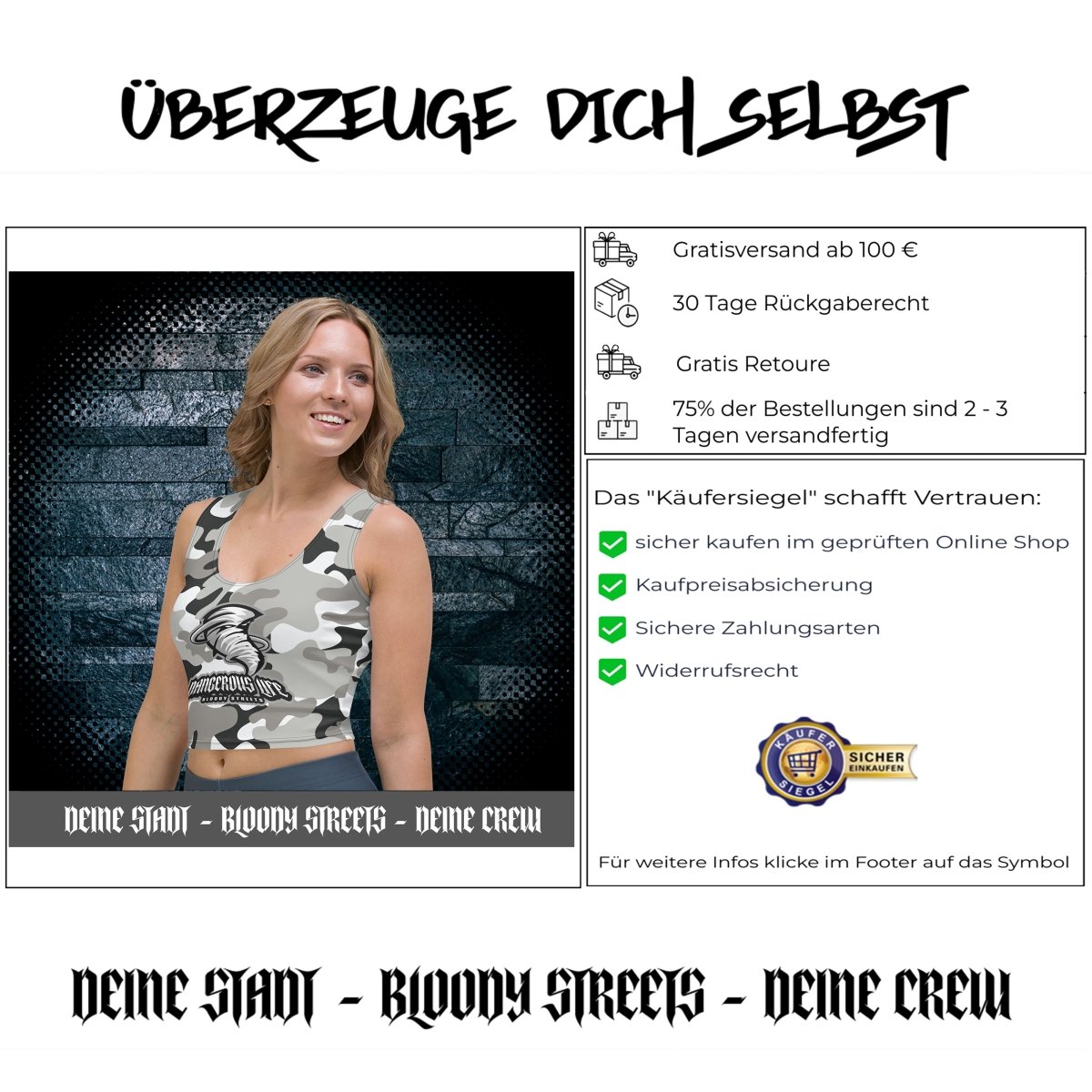 Danger Life as Soldiers Wife - Crop - Top - BLOODY - STREETS.DE Streetwear Herren und Damen Hoodies, T-Shirts, Pullis