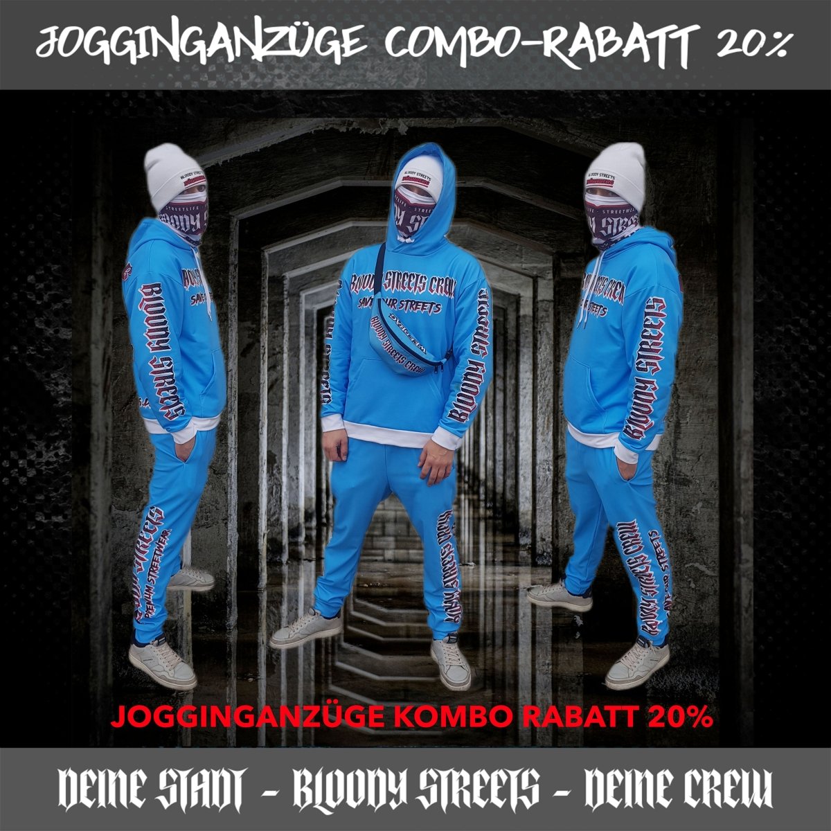 Jogginganzug Crew Member Blue - BLOODY - STREETS.DE Streetwear Herren und Damen Hoodies, T-Shirts, Pullis