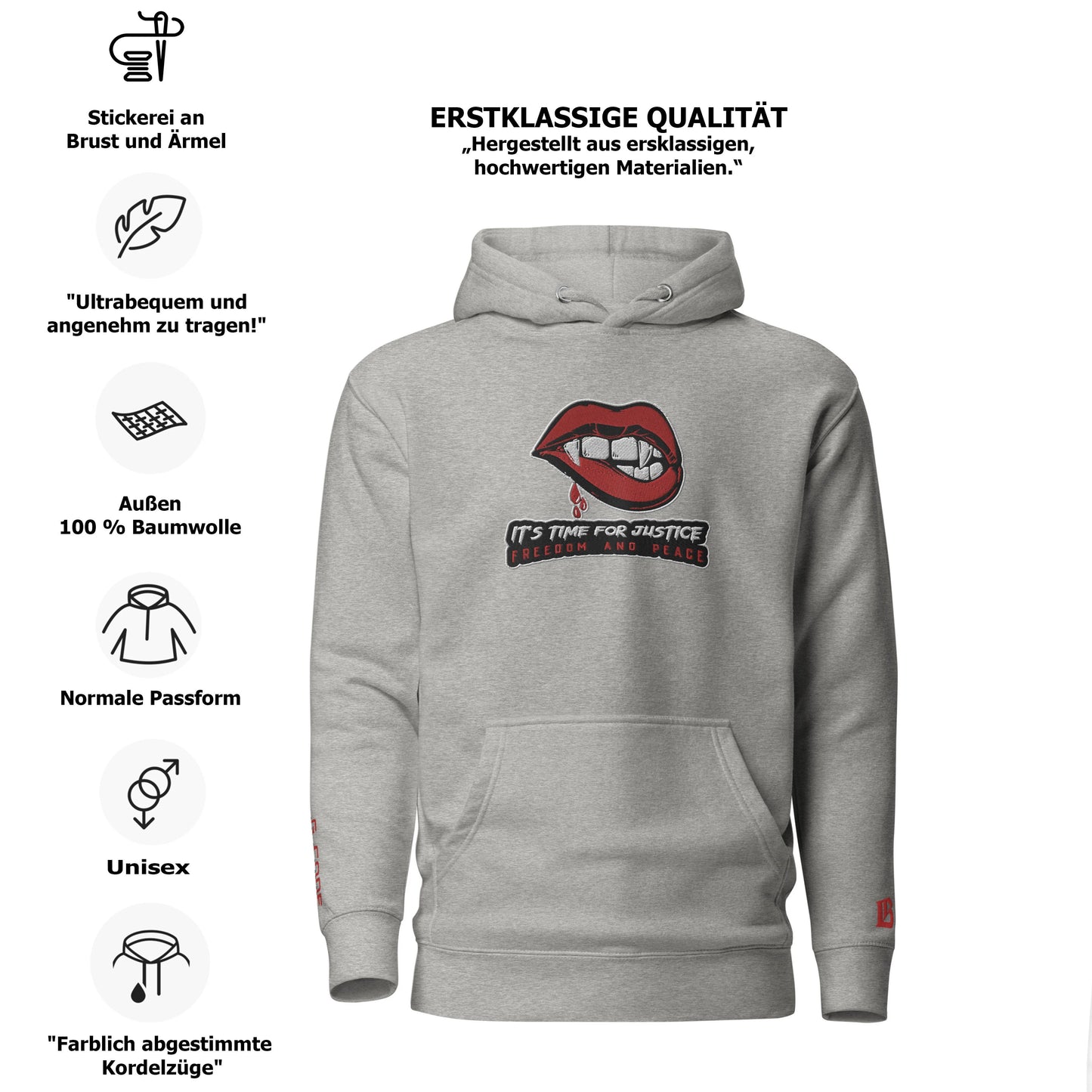 Streetwear Kapuzenpullover IT´S TIME FOR JUSTICE - Stickerei