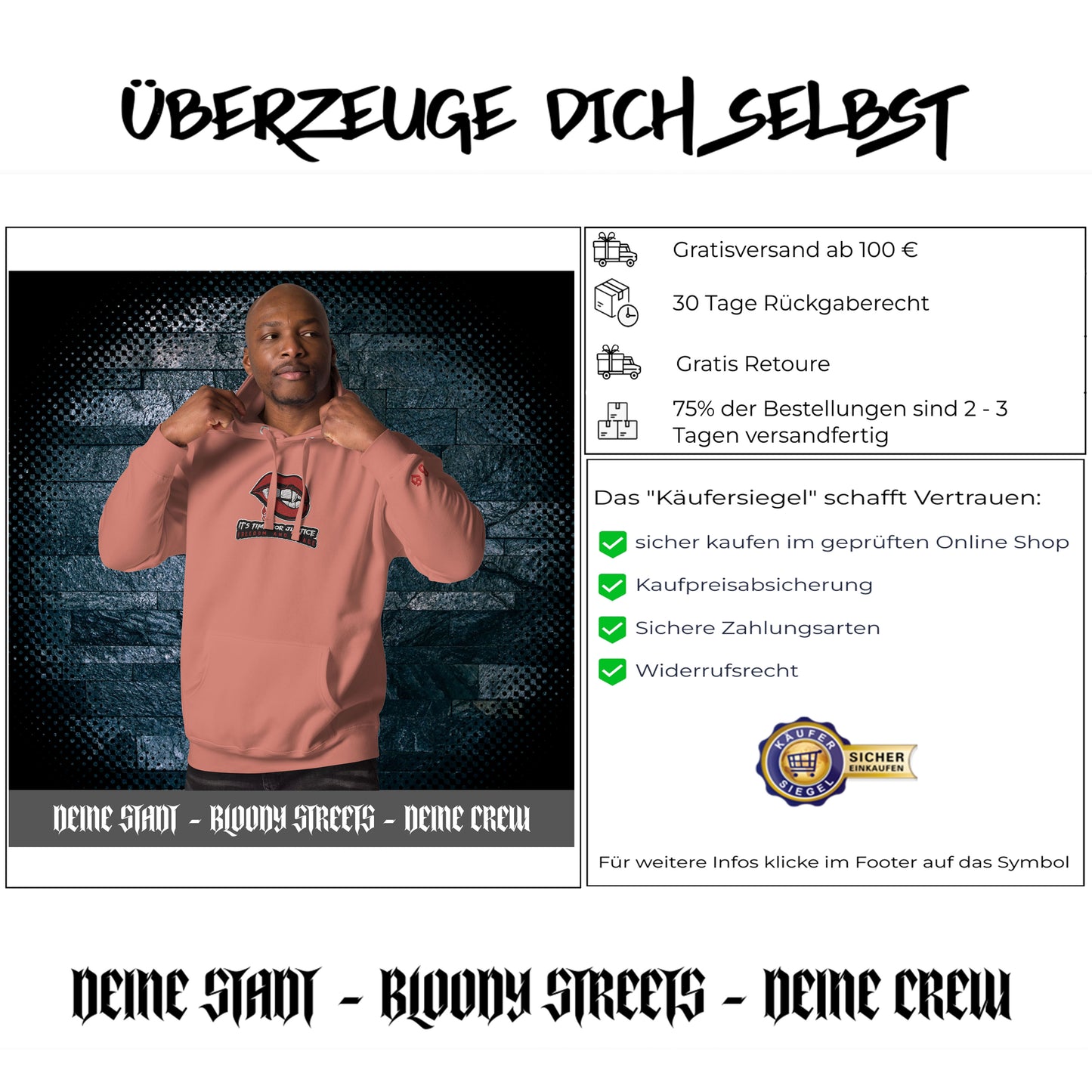 Streetwear Kapuzenpullover IT´S TIME FOR JUSTICE - Stickerei
