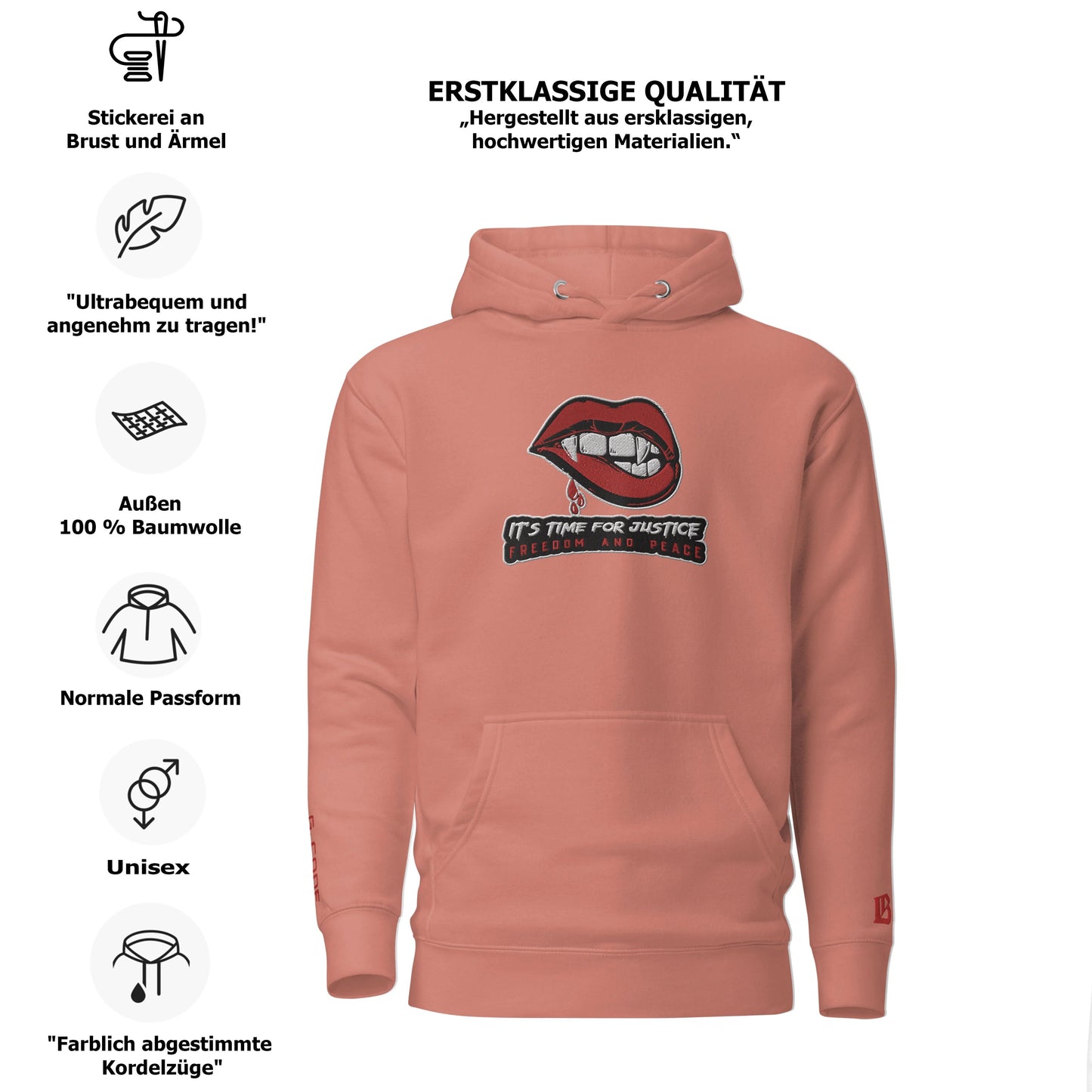 Streetwear Kapuzenpullover IT´S TIME FOR JUSTICE - Stickerei